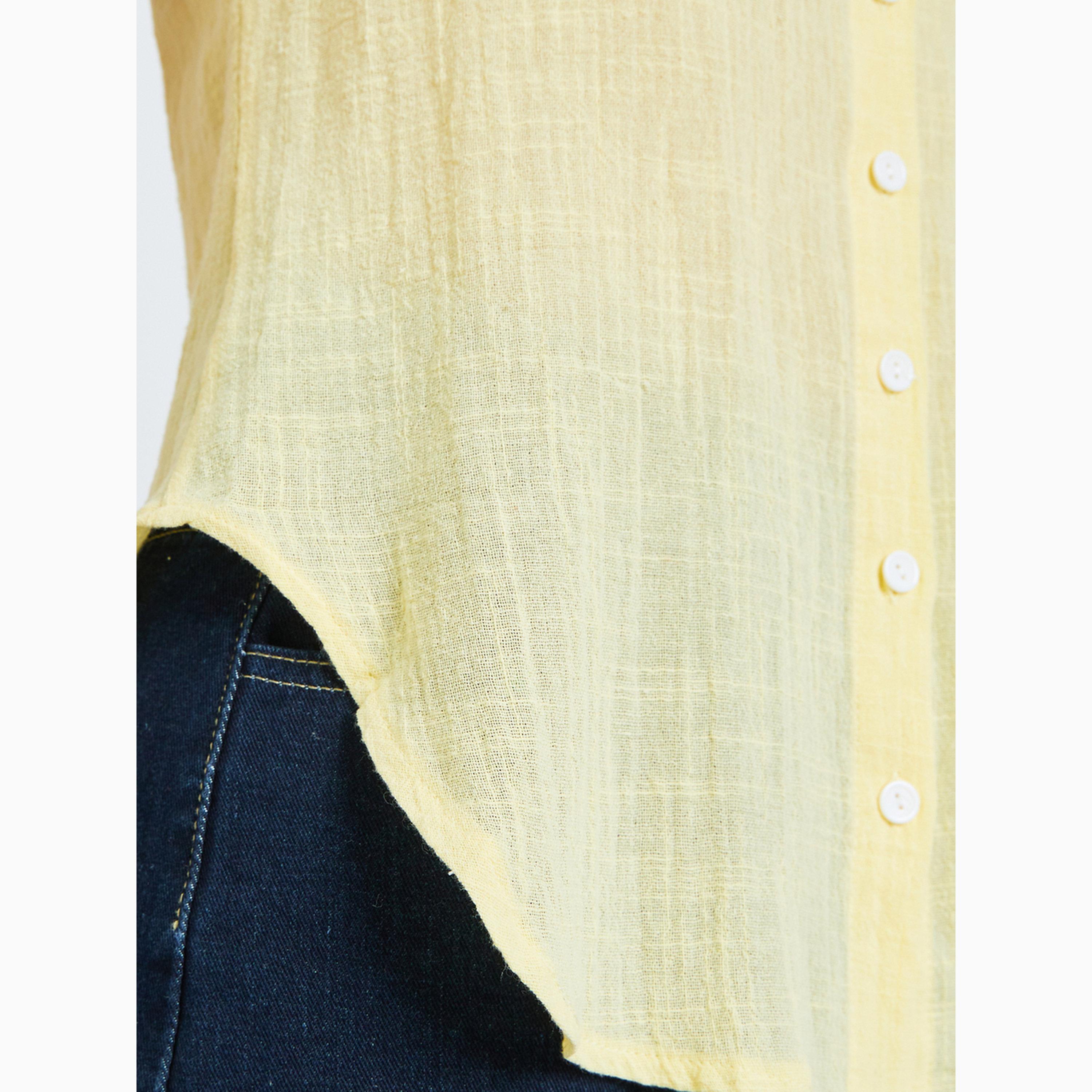 بلوزة قطن مجعدة بأكمام كاب-women-clothing-shirtsandblouses-shirts-image-5