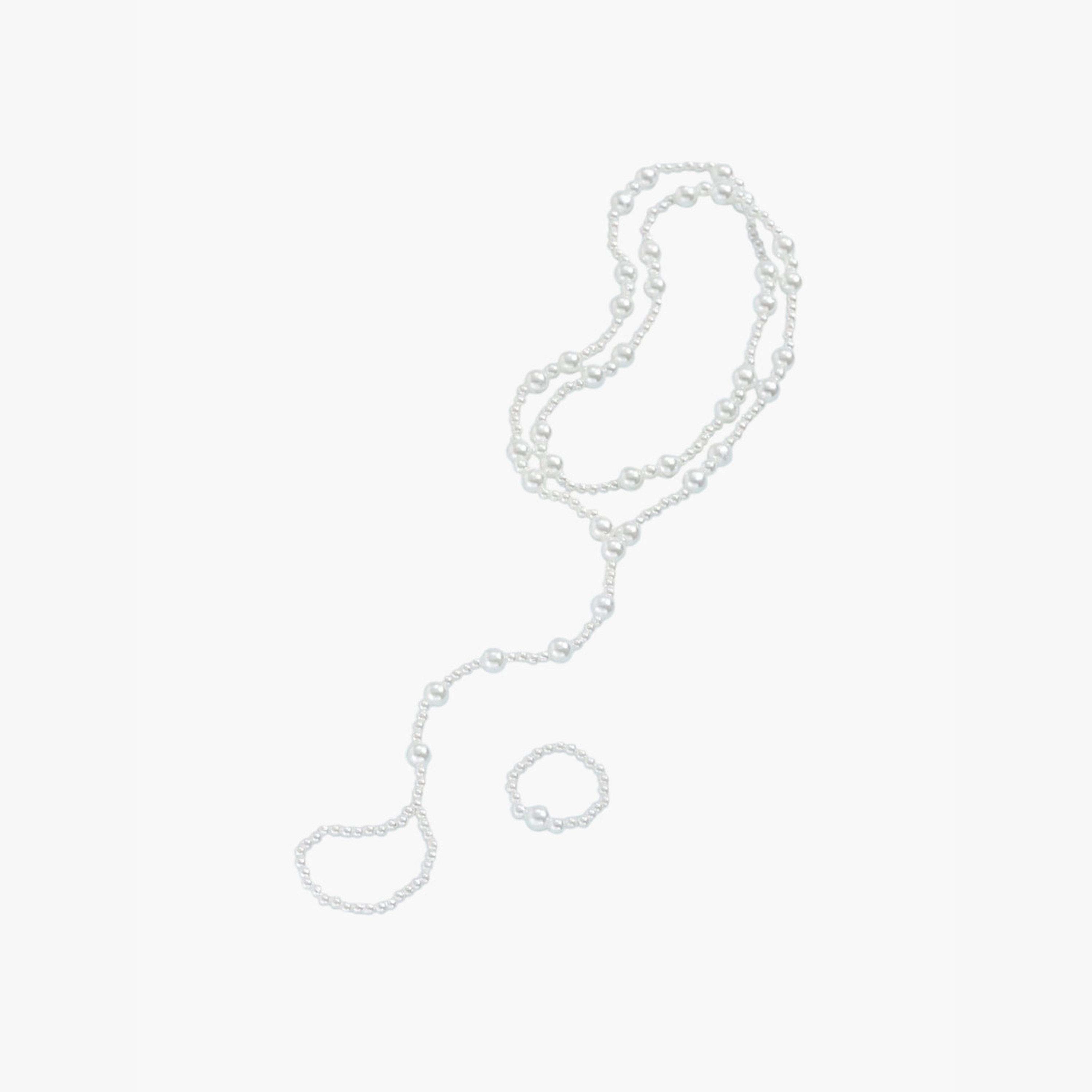 Take Two Faux Pearl Embellished Layered Beaded Anklet-Toe Combo-women-watchesandjewellery-jewellery-jewellerysets-image-1