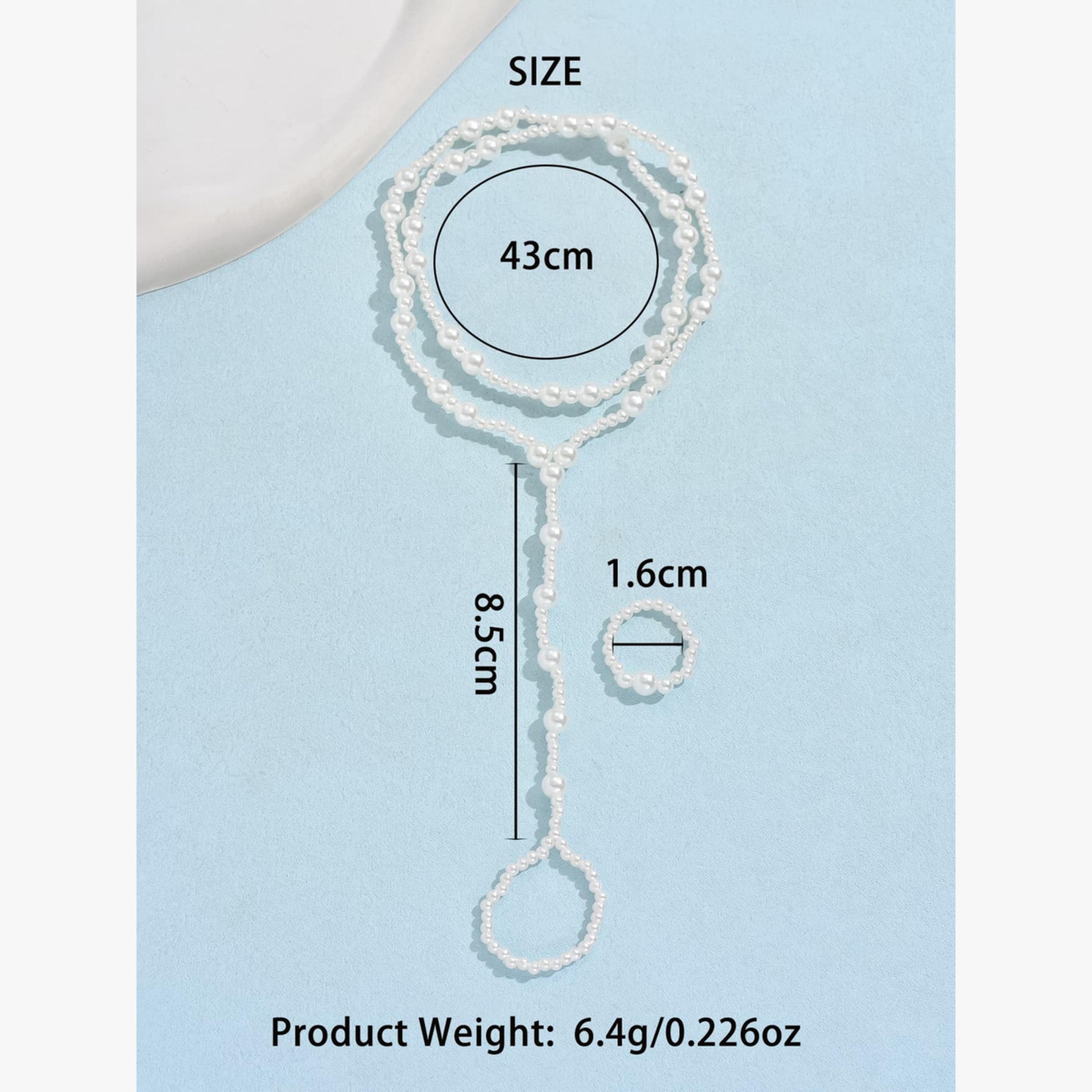 Take Two Faux Pearl Embellished Layered Beaded Anklet-Toe Combo-women-watchesandjewellery-jewellery-jewellerysets-image-5
