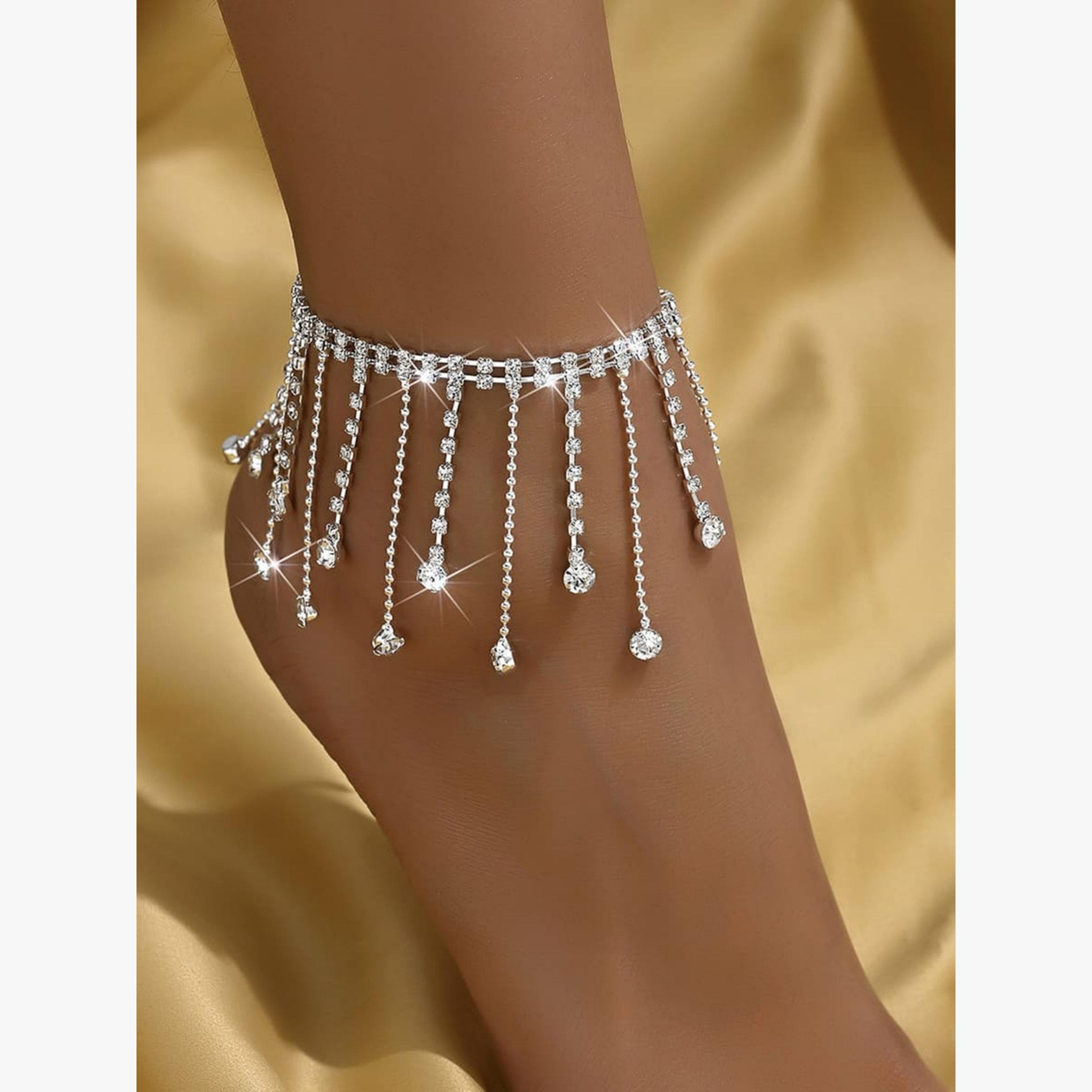 Take Two Embellished Anklet with Tassel Pendants-women-watchesandjewellery-jewellery-anklets-image-2
