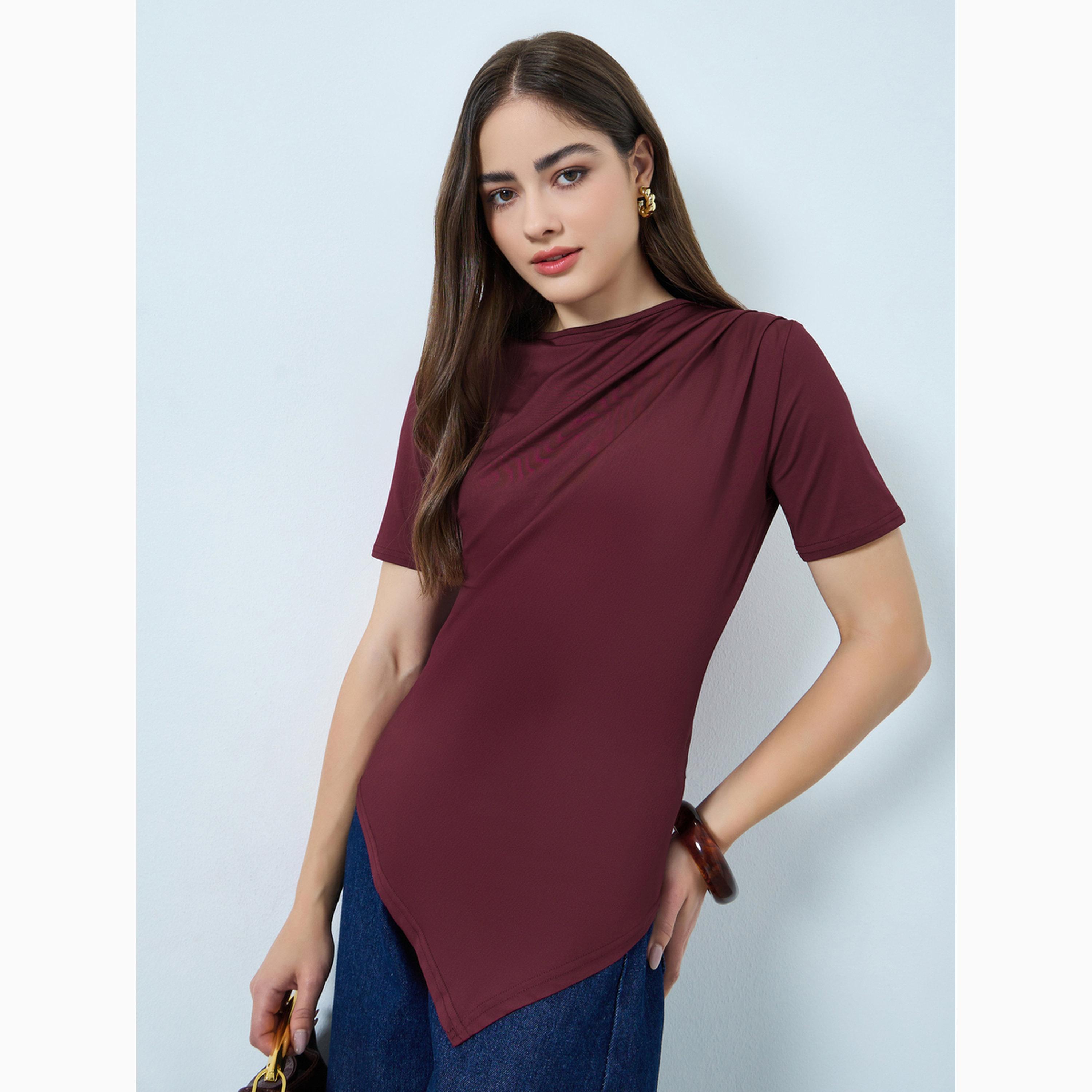 بلوزة محبوكة بحافة غير متماثلة-women-clothing-tshirts-image-1