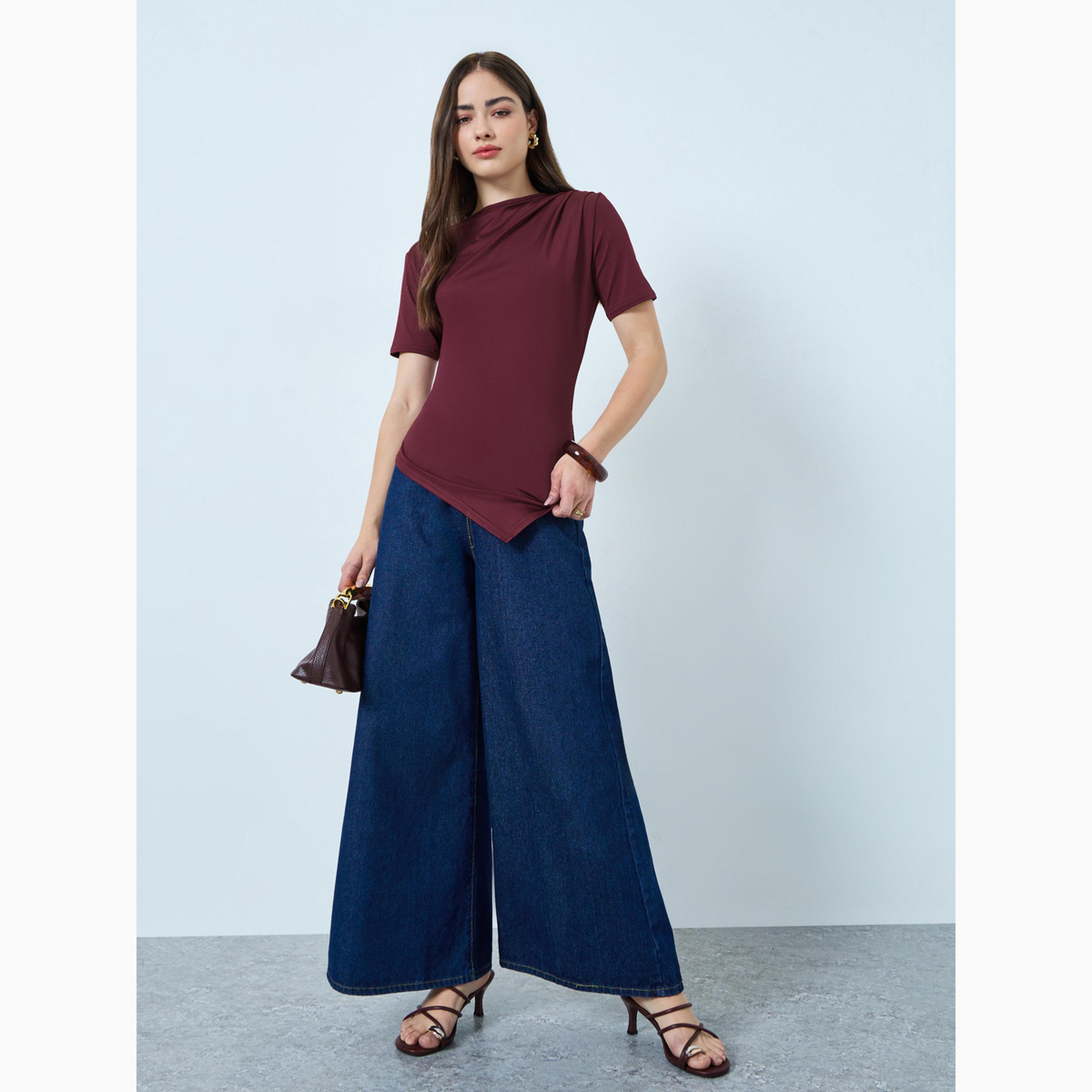 بلوزة محبوكة بحافة غير متماثلة-women-clothing-tshirts-image-2