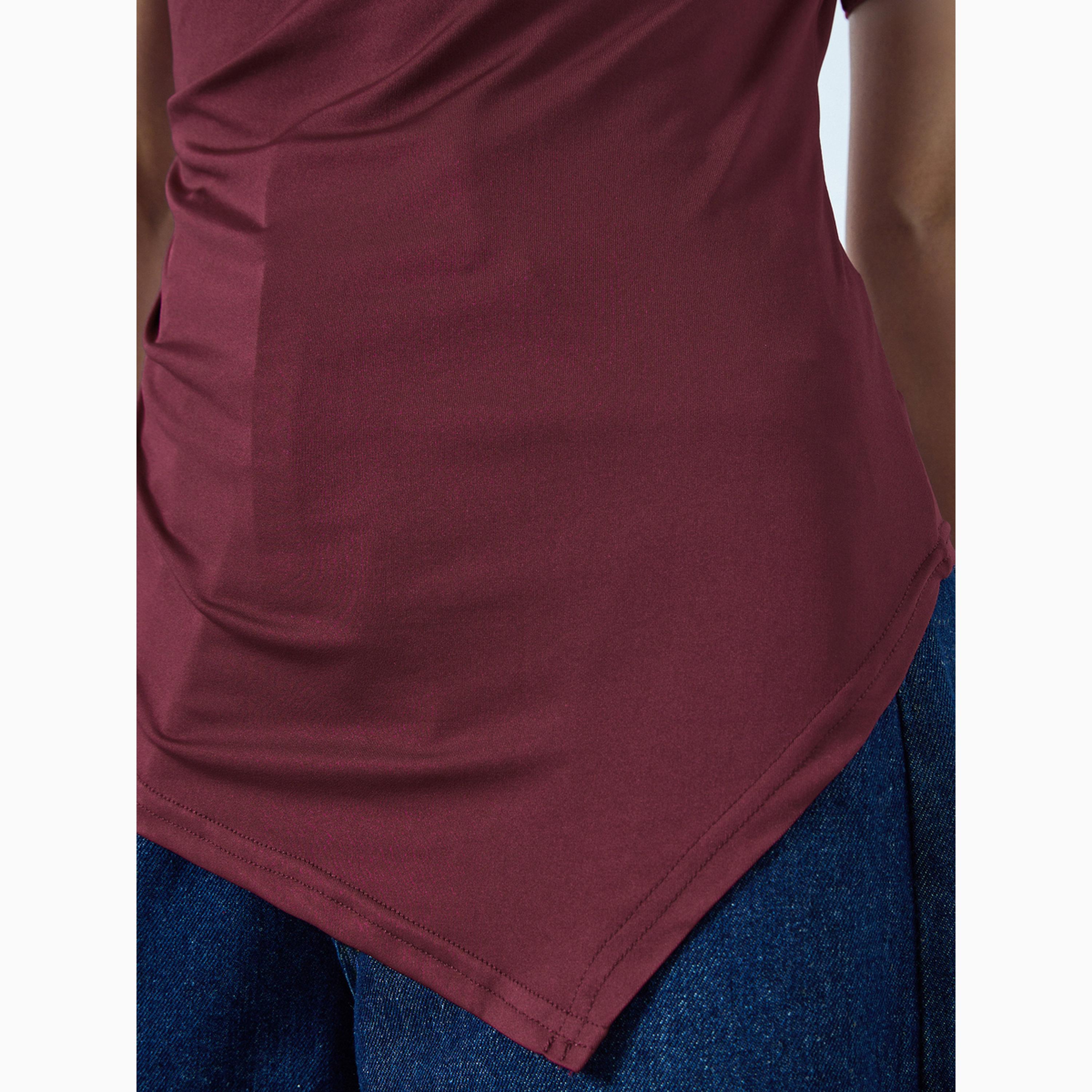 Styli Burgundy Asymmetric Hem Knitted Top-women-clothing-tshirts-image-4