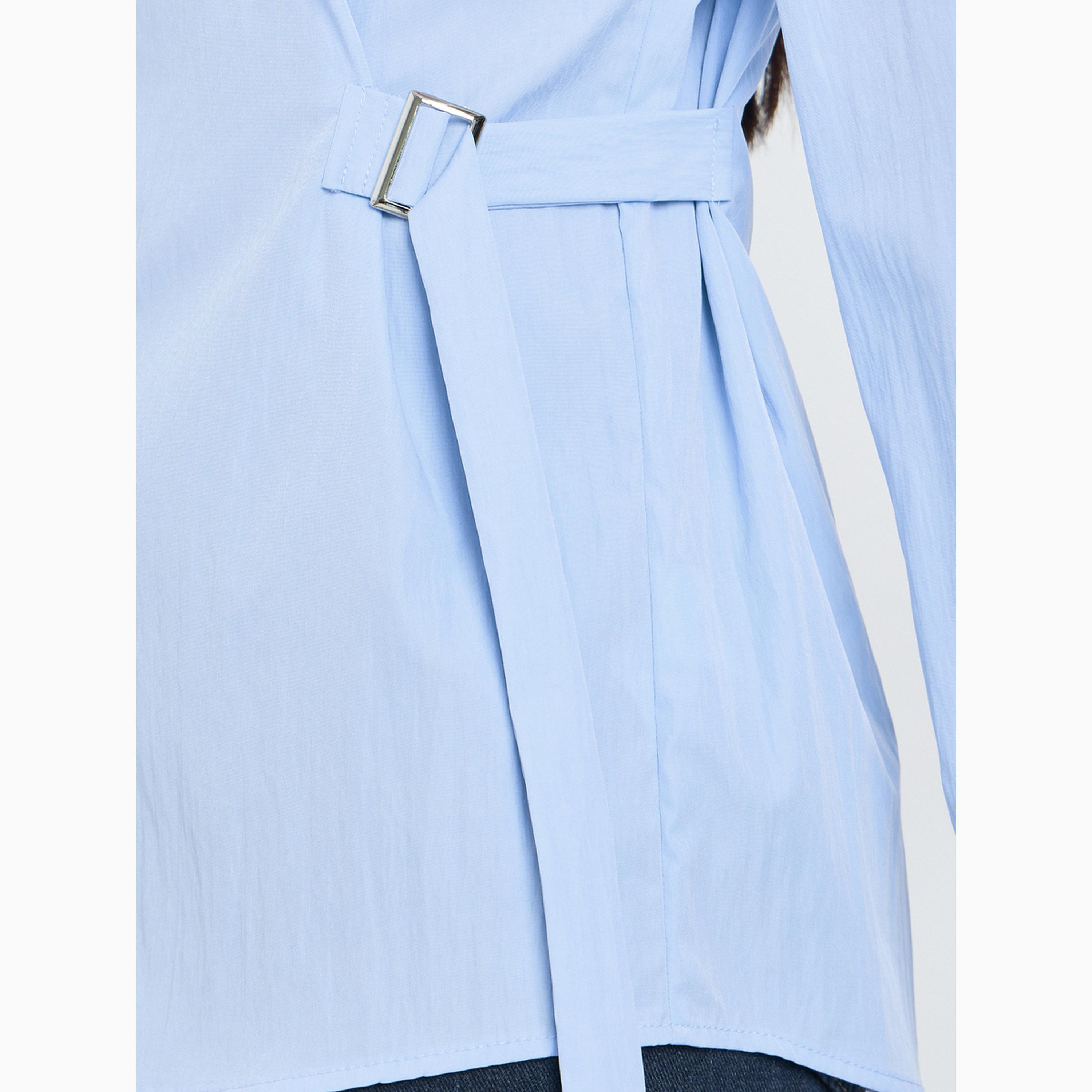Styli Blue Solid Side Adjustable Belt Shirt-women-clothing-shirtsandblouses-shirts-image-3