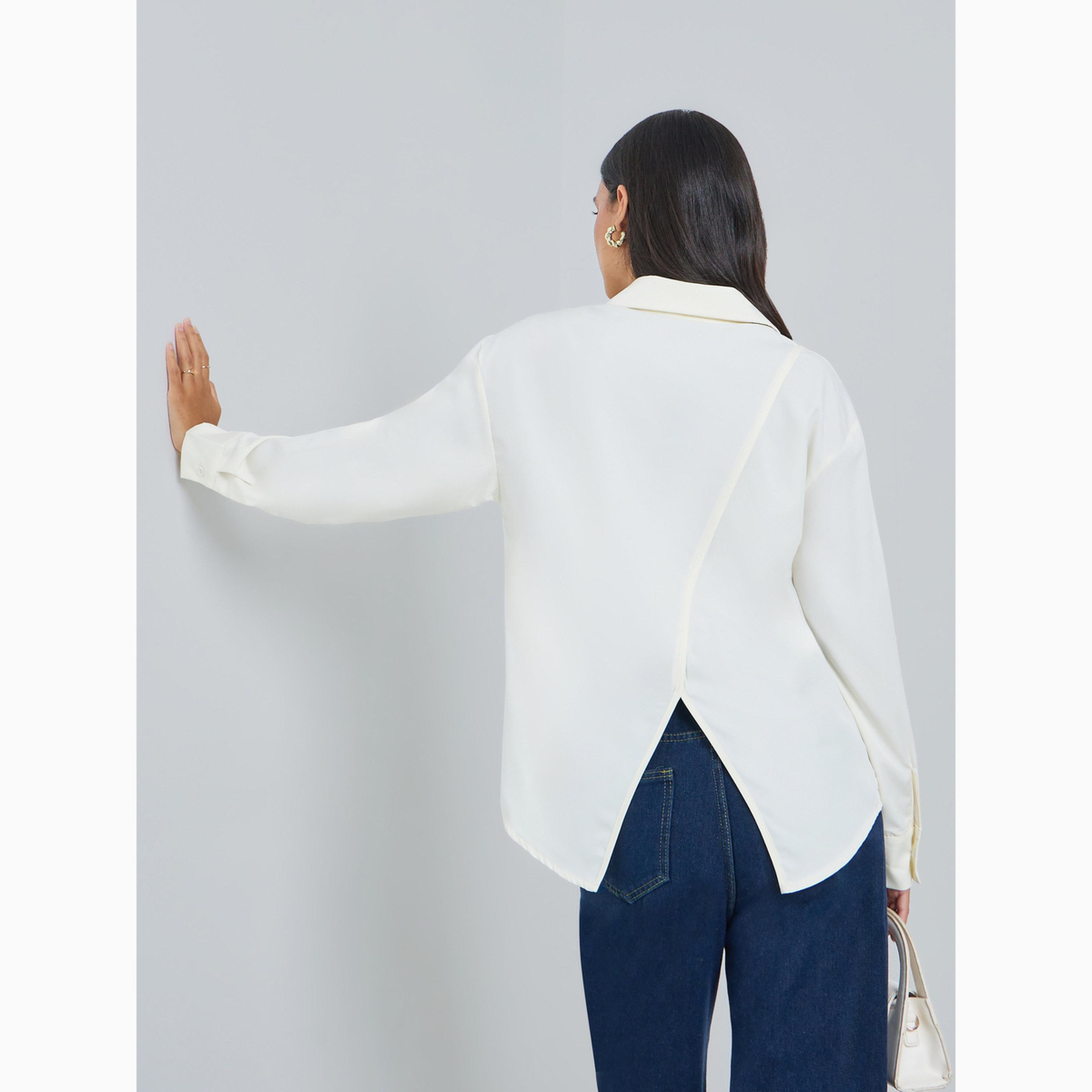 Styli Off White Solid Asymmetric Split Back Oversized Shirt-women-clothing-shirtsandblouses-shirts-image-3