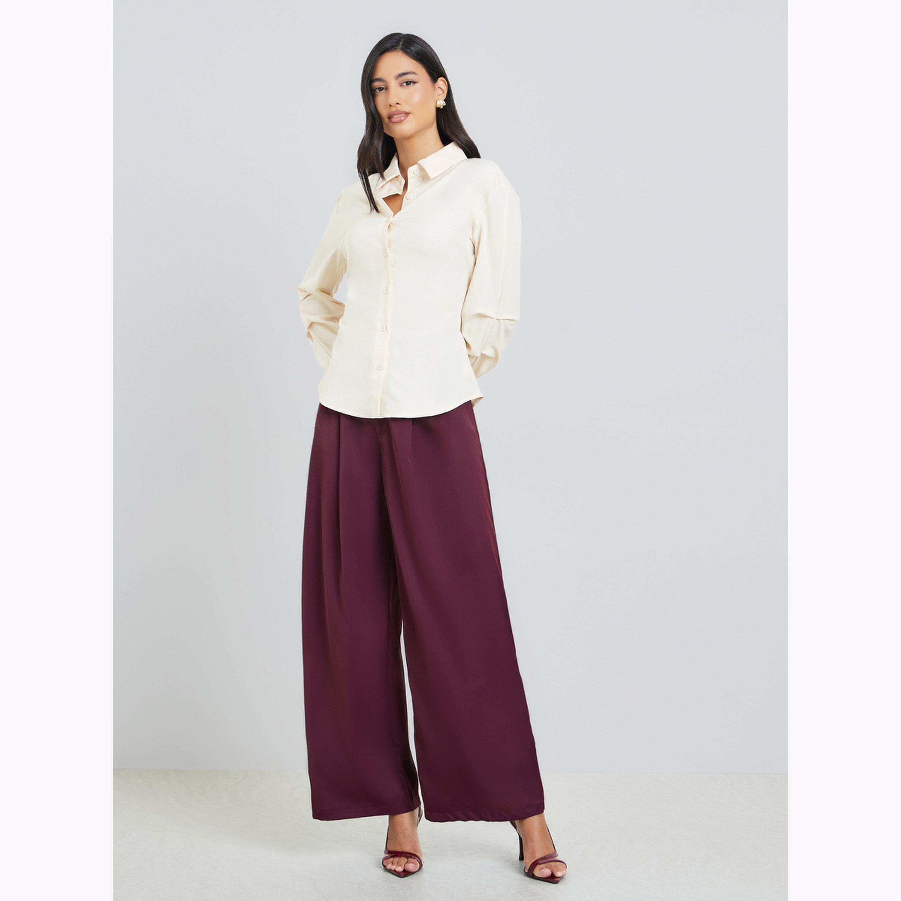 Styli Beige Solid Long Sleeves Oversized Shirt-women-clothing-shirtsandblouses-shirts-image-2