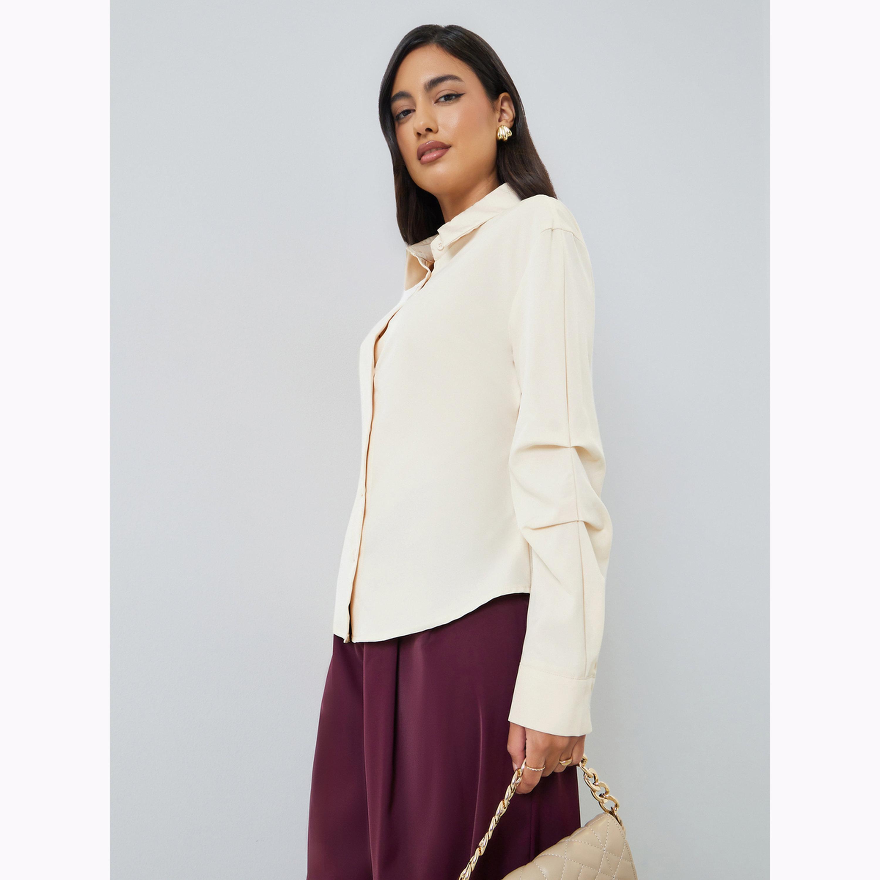 Styli Beige Solid Long Sleeves Oversized Shirt-women-clothing-shirtsandblouses-shirts-image-3
