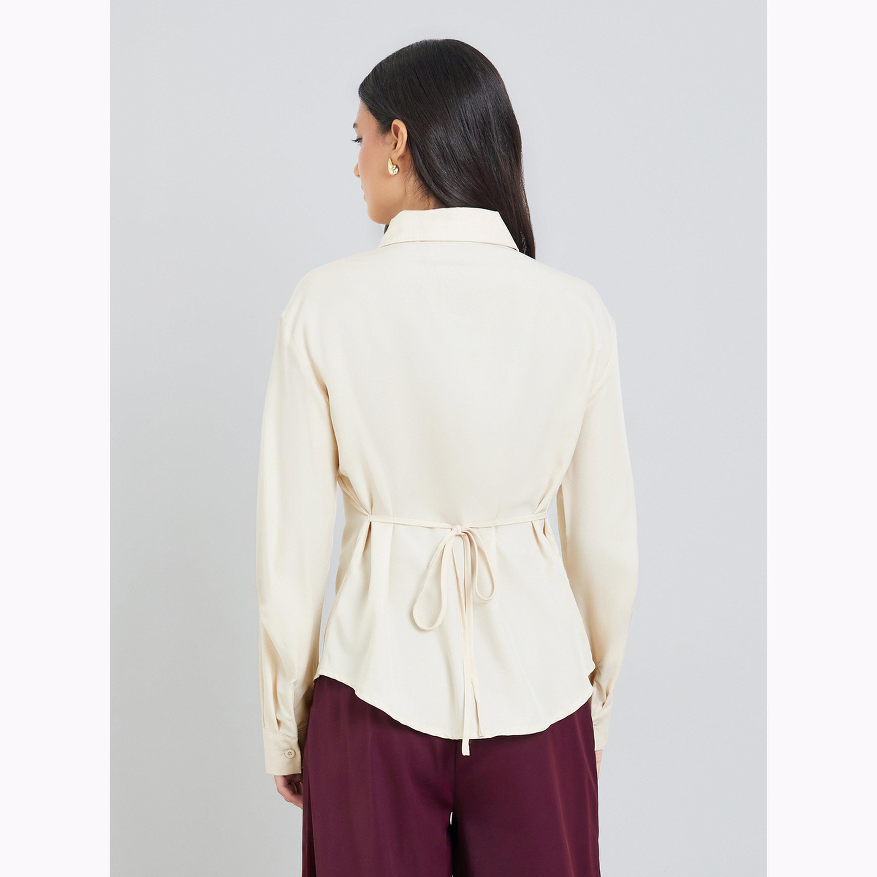 Styli Beige Solid Long Sleeves Oversized Shirt-women-clothing-shirtsandblouses-shirts-image-4