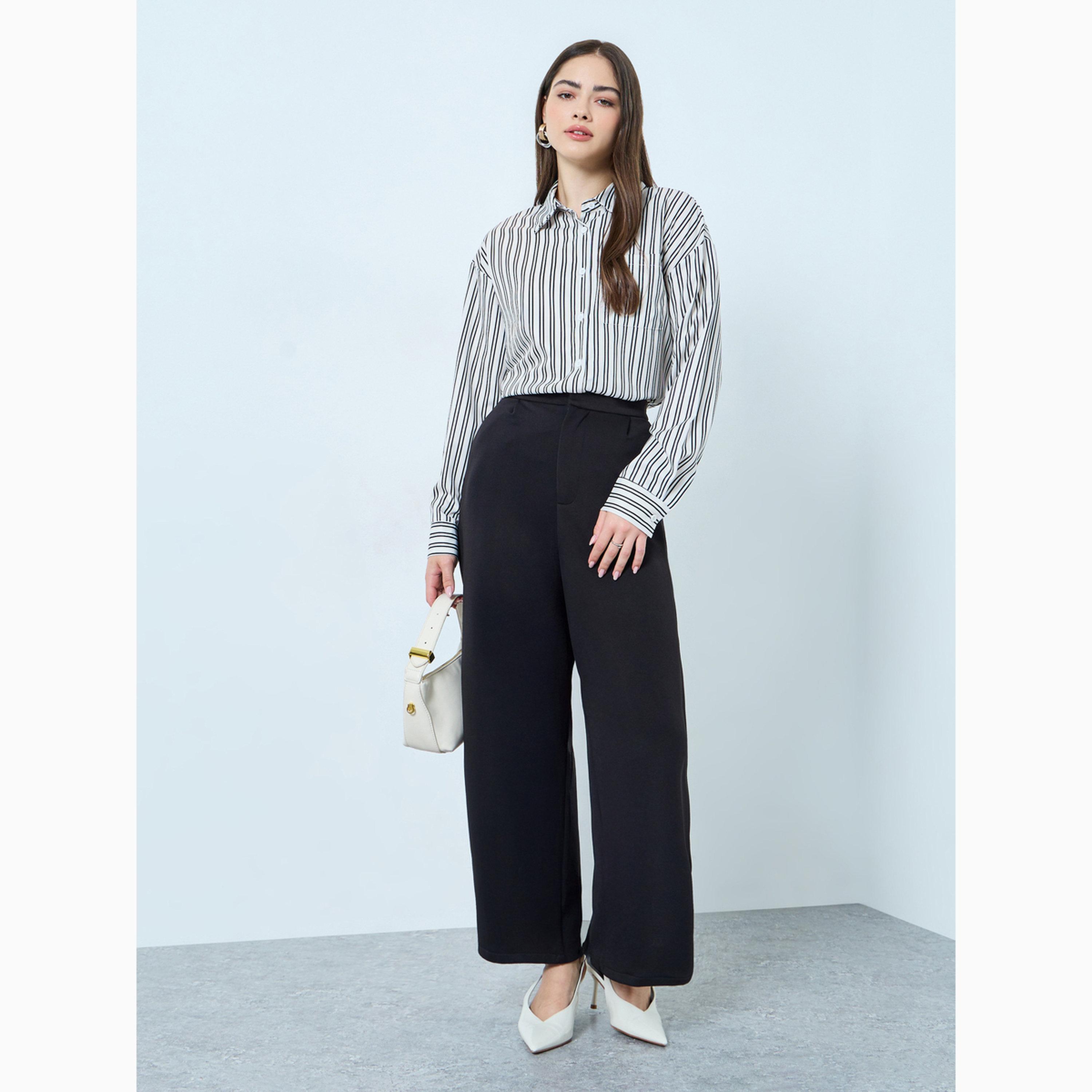 Styli Beige Striped Dropped Shoulder Oversized Shirt-women-clothing-shirtsandblouses-shirts-image-2