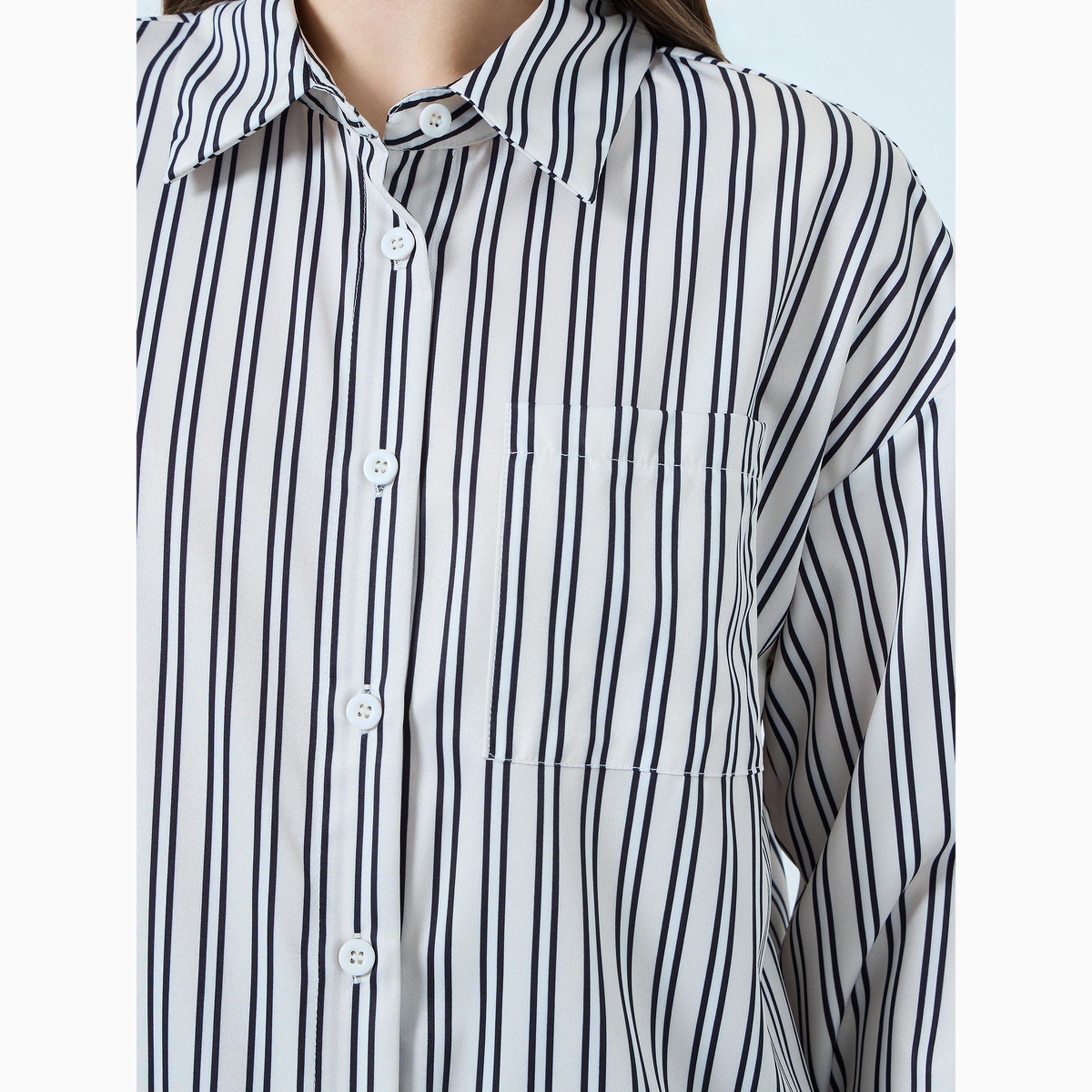 Styli Beige Striped Dropped Shoulder Oversized Shirt-women-clothing-shirtsandblouses-shirts-image-4