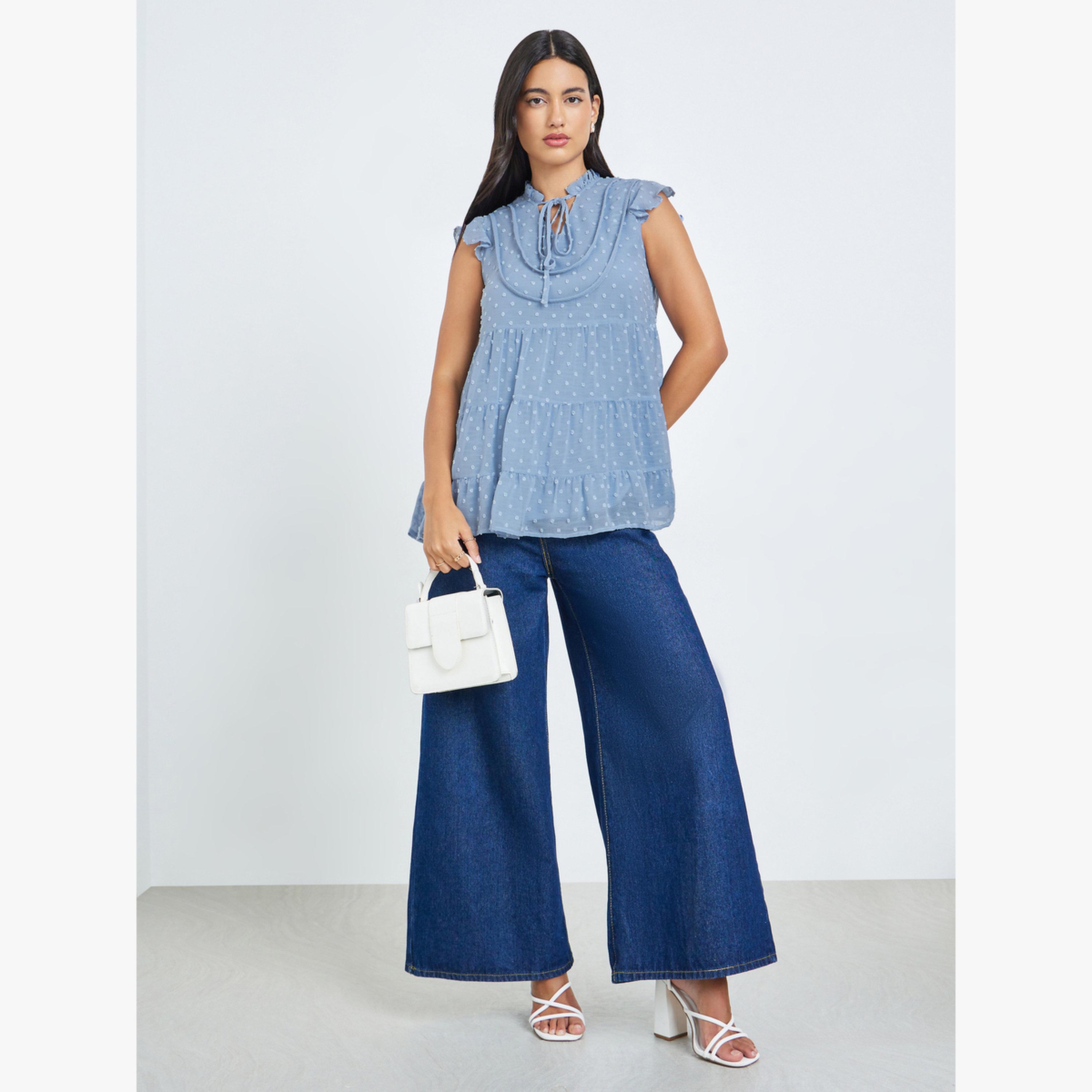 بلوزة بلا أكمام بنقاط سويسرية وتصميم طبقات-women-clothing-shirtsandblouses-blouses-image-2