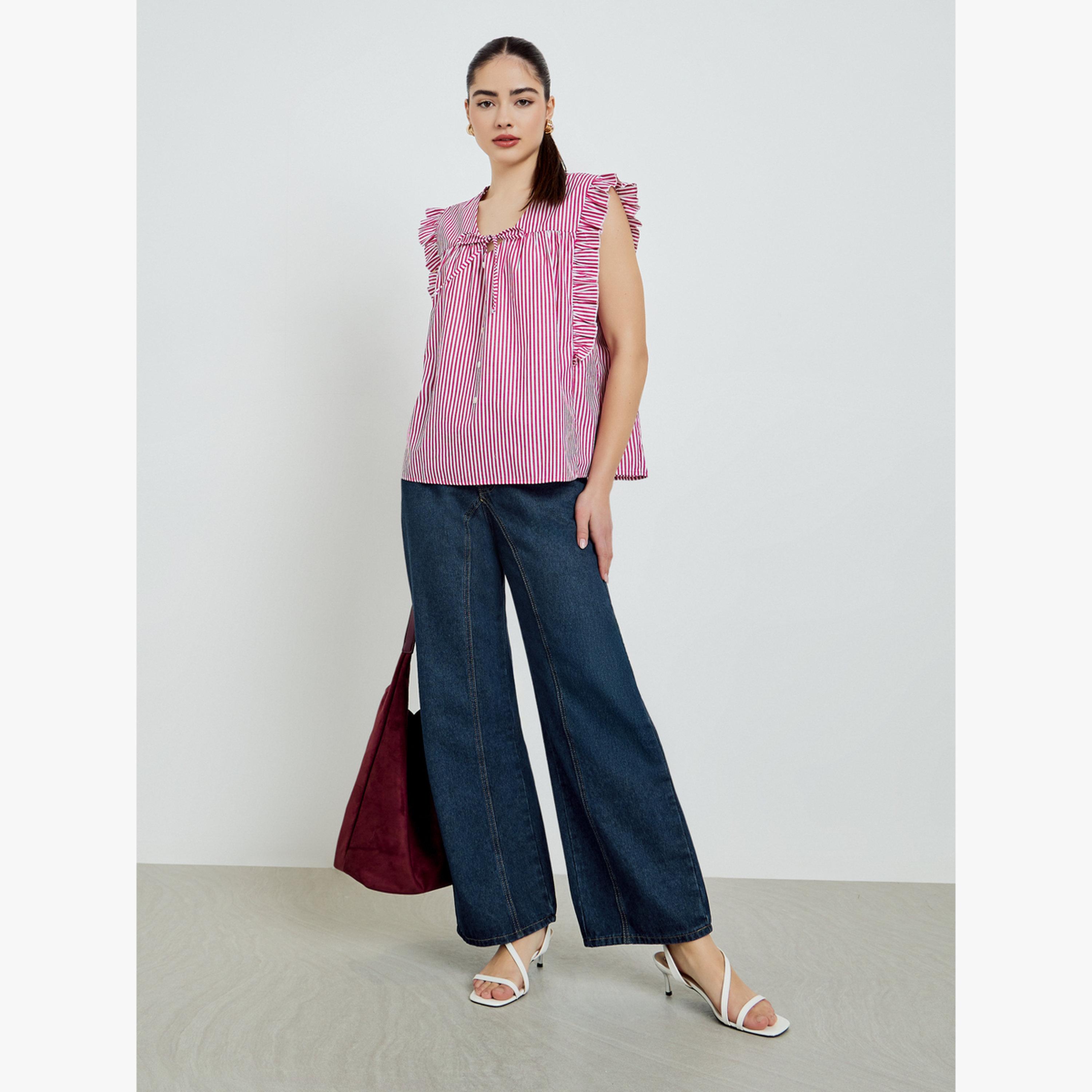 بلوزة بلا أكمام مخططة مع تفاصيل ربط-women-clothing-shirtsandblouses-blouses-image-2