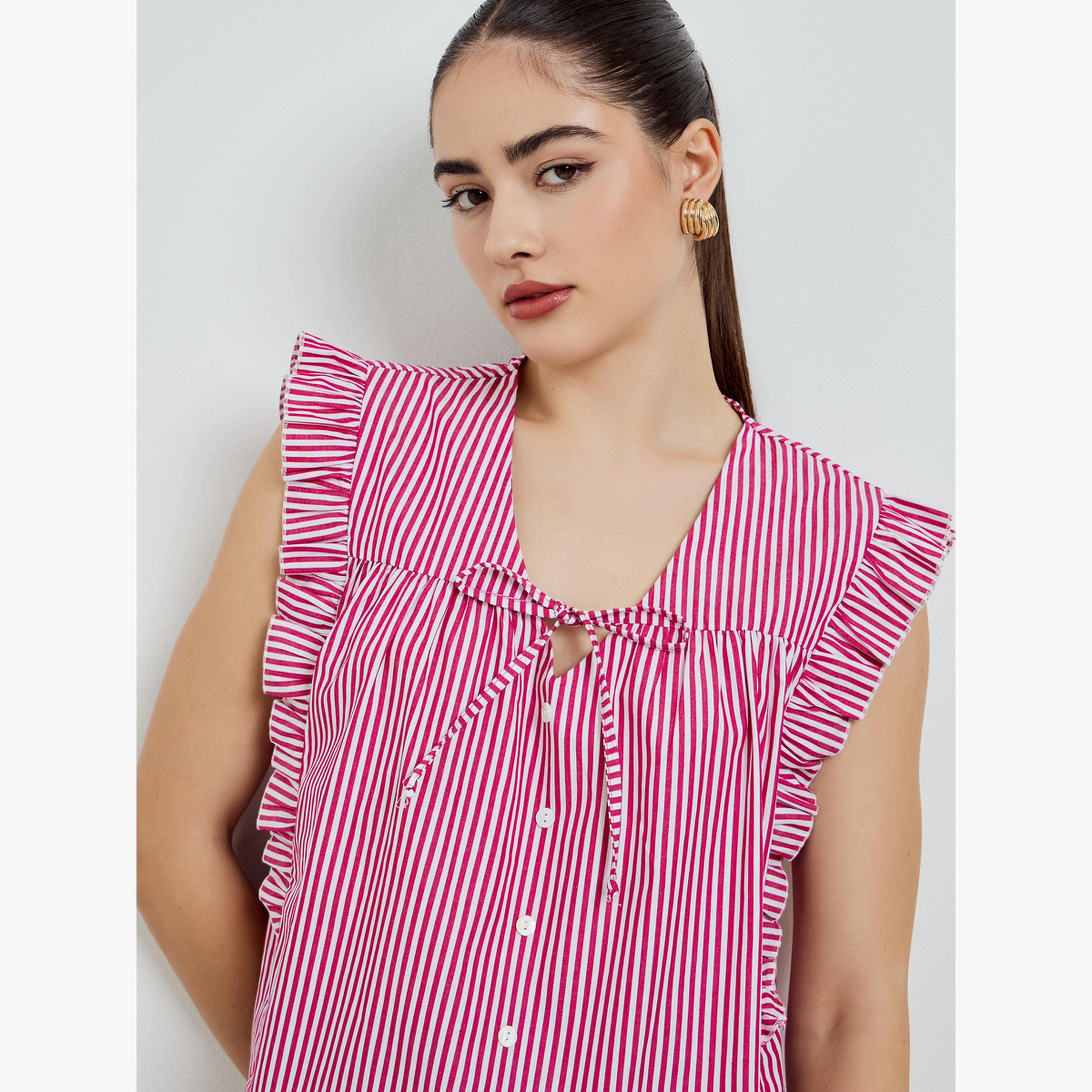 بلوزة بلا أكمام مخططة مع تفاصيل ربط-women-clothing-shirtsandblouses-blouses-image-3