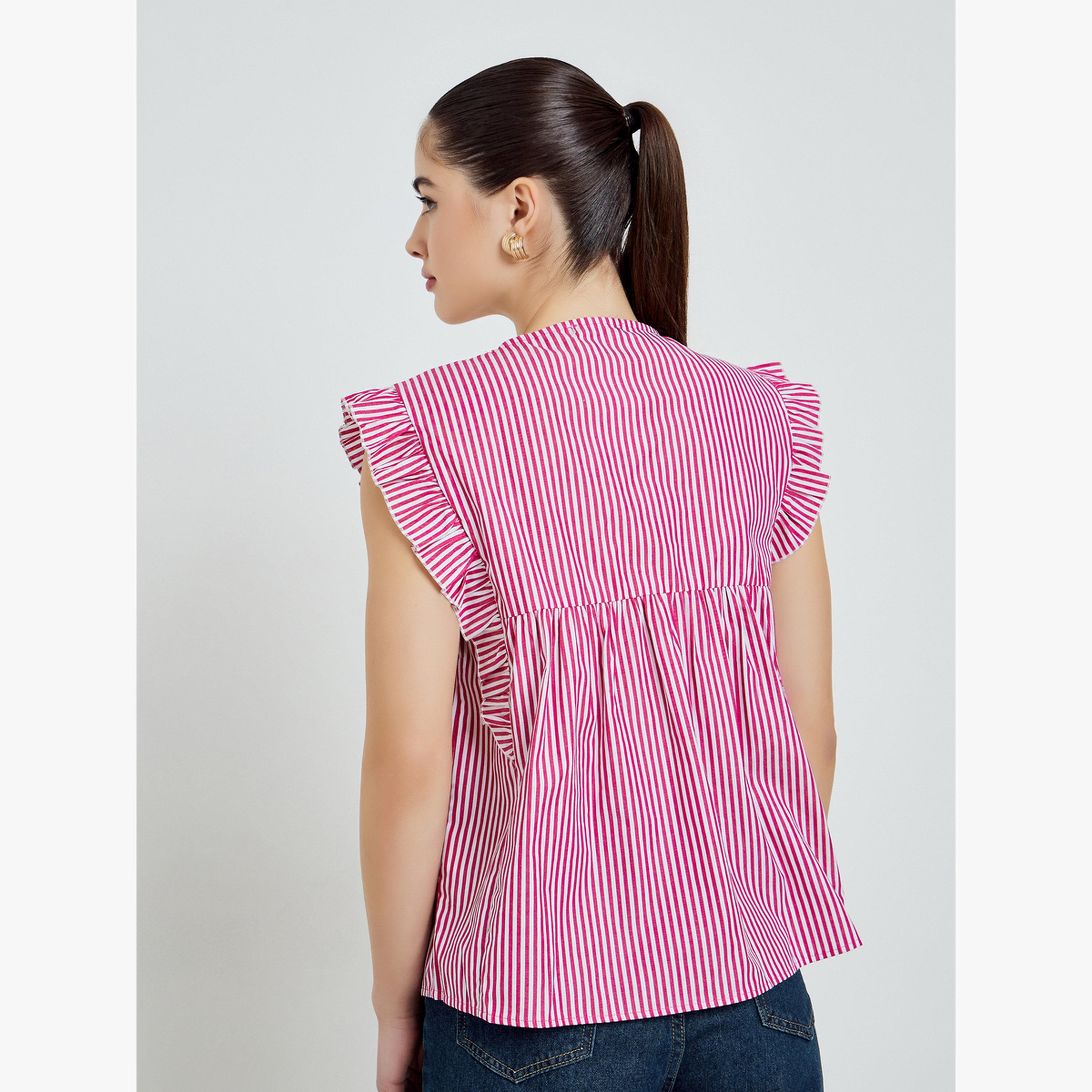 بلوزة بلا أكمام مخططة مع تفاصيل ربط-women-clothing-shirtsandblouses-blouses-image-4