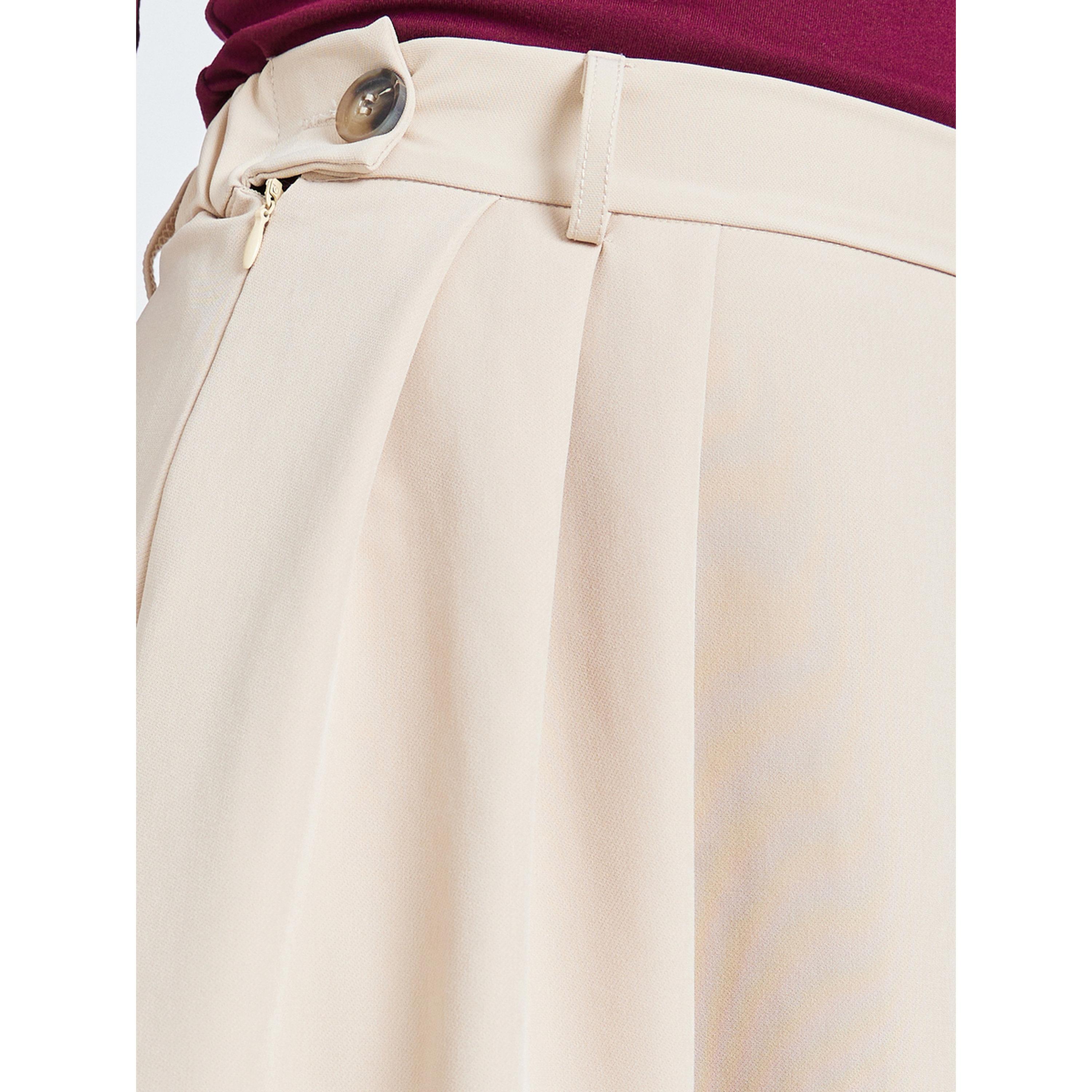ستايلي - تنورة ميدي بقصة حرف A مع حزام خصر مطاطي سادة-women-clothing-bottoms-skirts-image-3