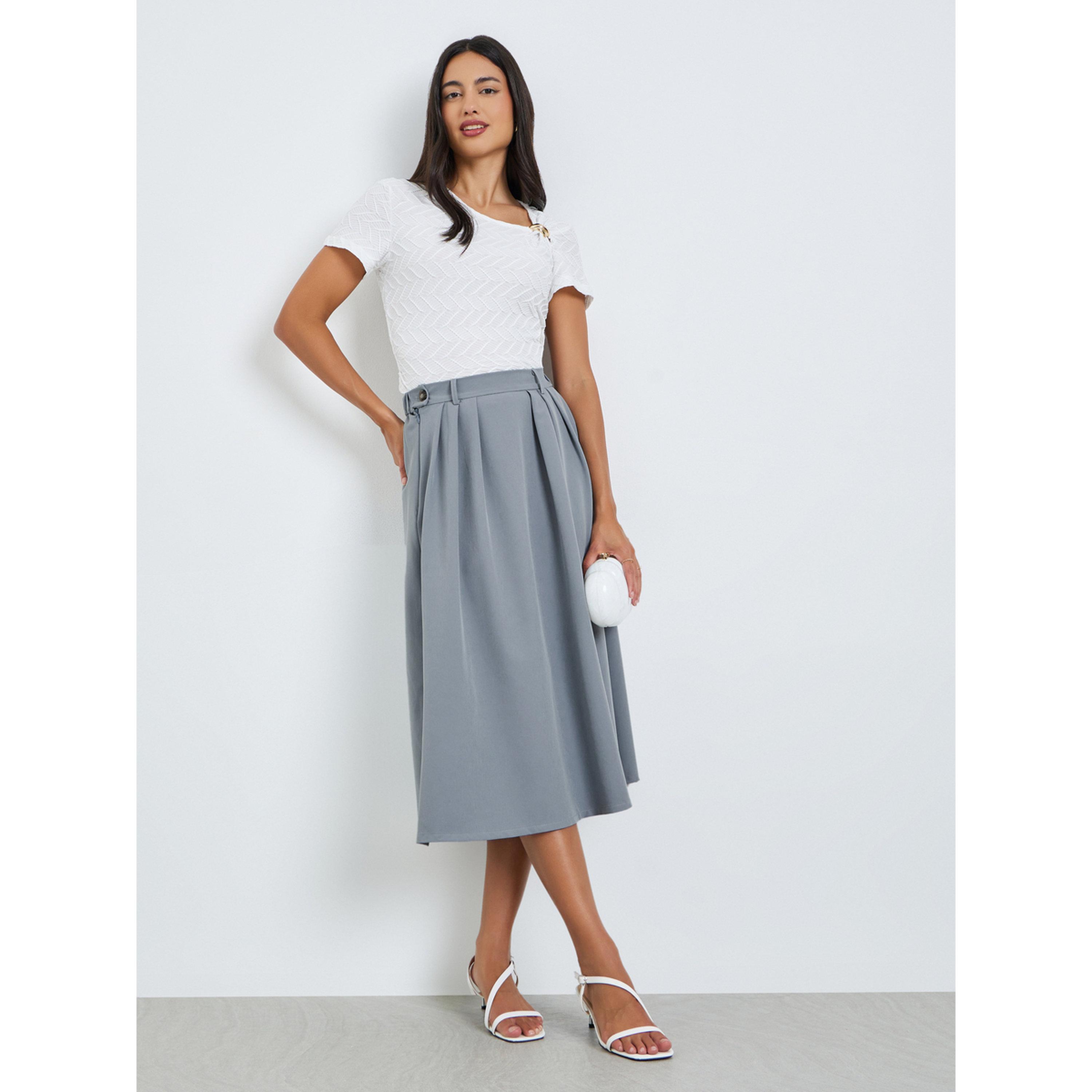 Styli Solid Waistband Elastic A-Line Midi Skirt-women-clothing-bottoms-skirts-image-2