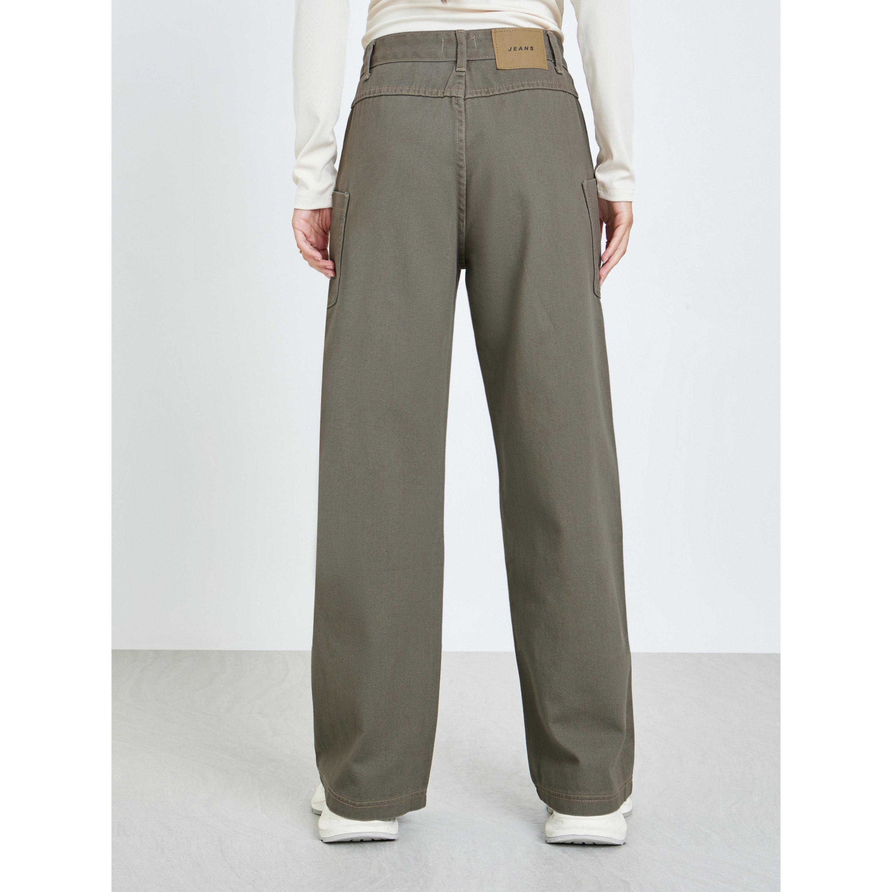 ستايلي - بنطلون جينز كارجو واسع الساقين لون الكاكي-women-clothing-bottoms-jeans-image-4