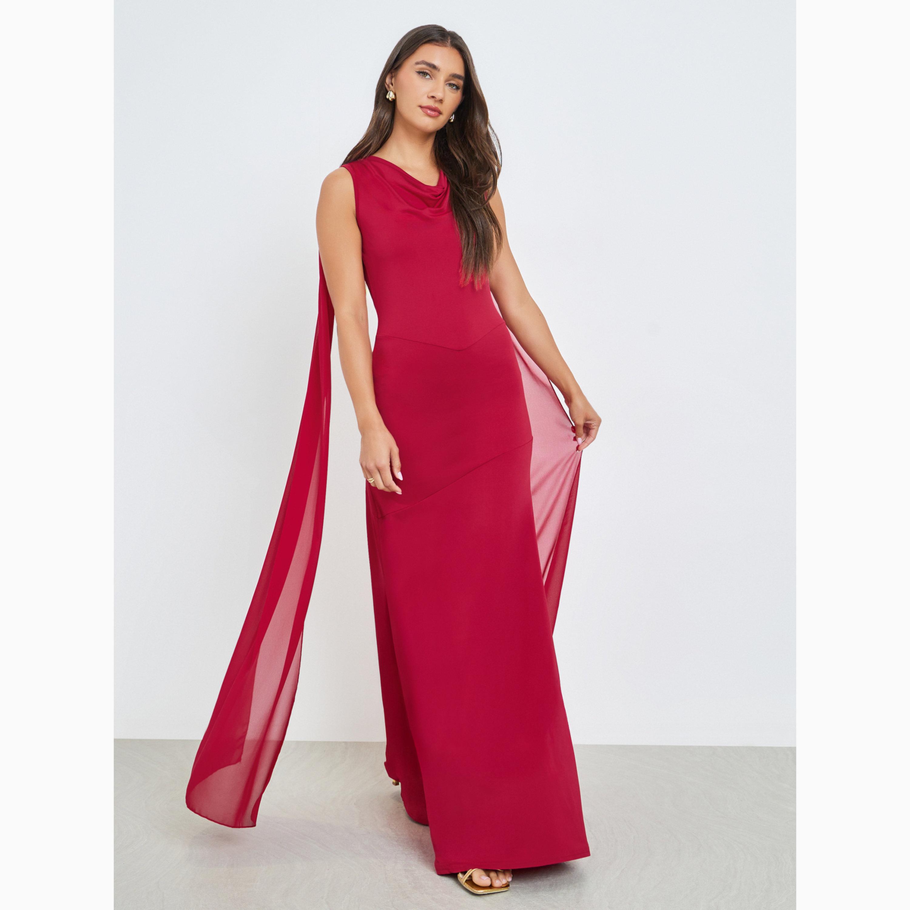 فستان طويل شيفون بتفاصيل درابيه-women-clothing-dresses-image-1