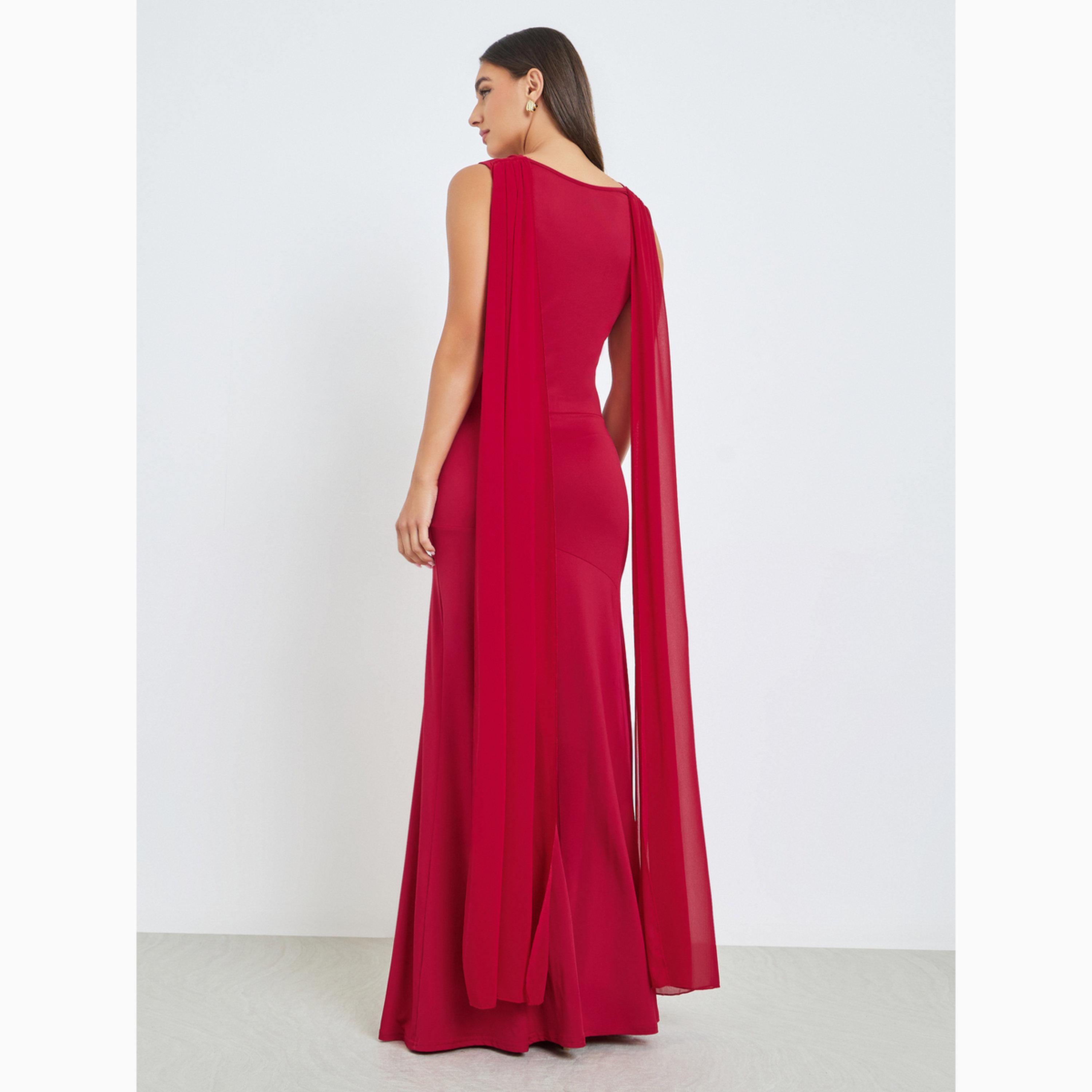فستان طويل شيفون بتفاصيل درابيه-women-clothing-dresses-image-5