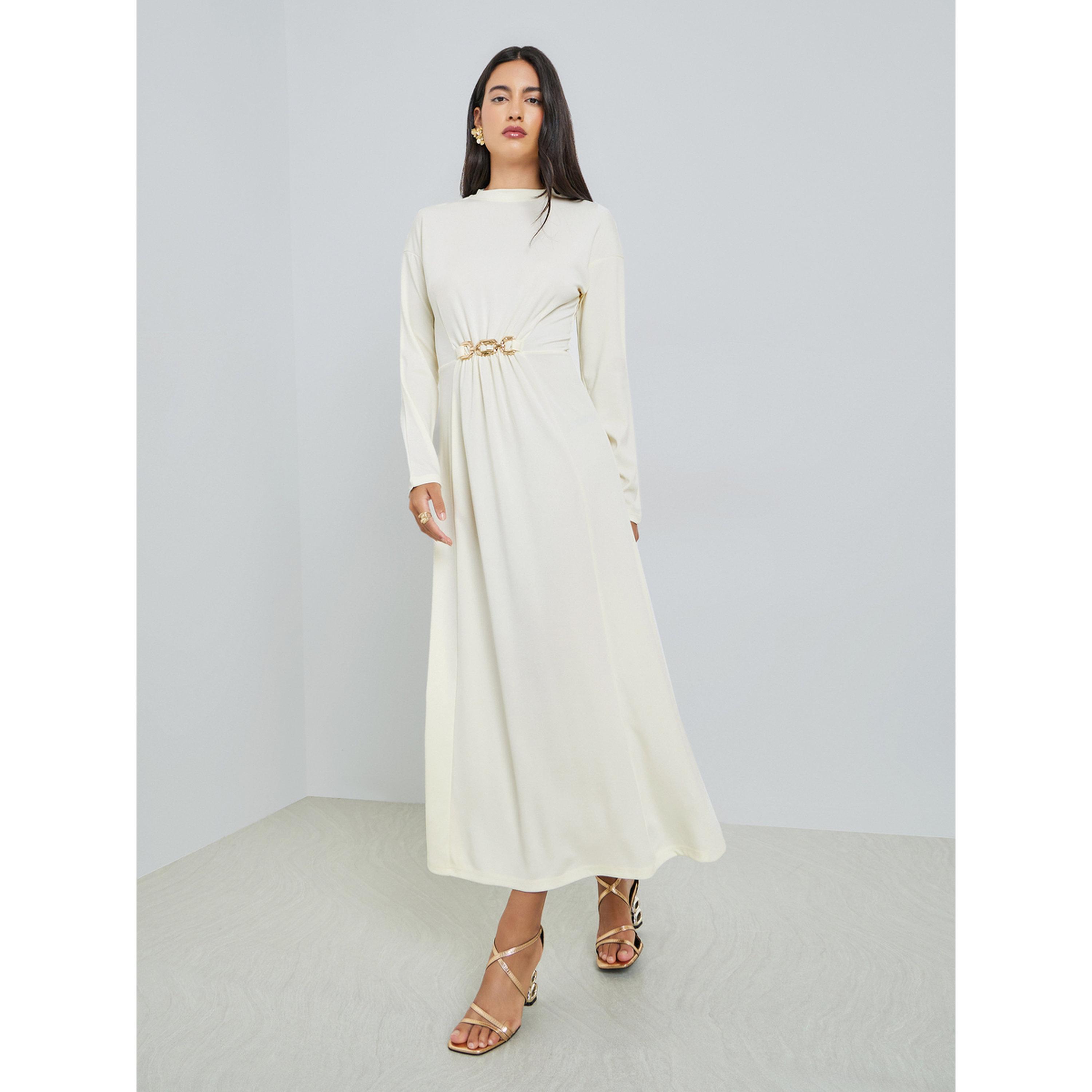 فستان طويل بياقة عالية وتفاصيل سلاسل-women-clothing-dresses-image-1