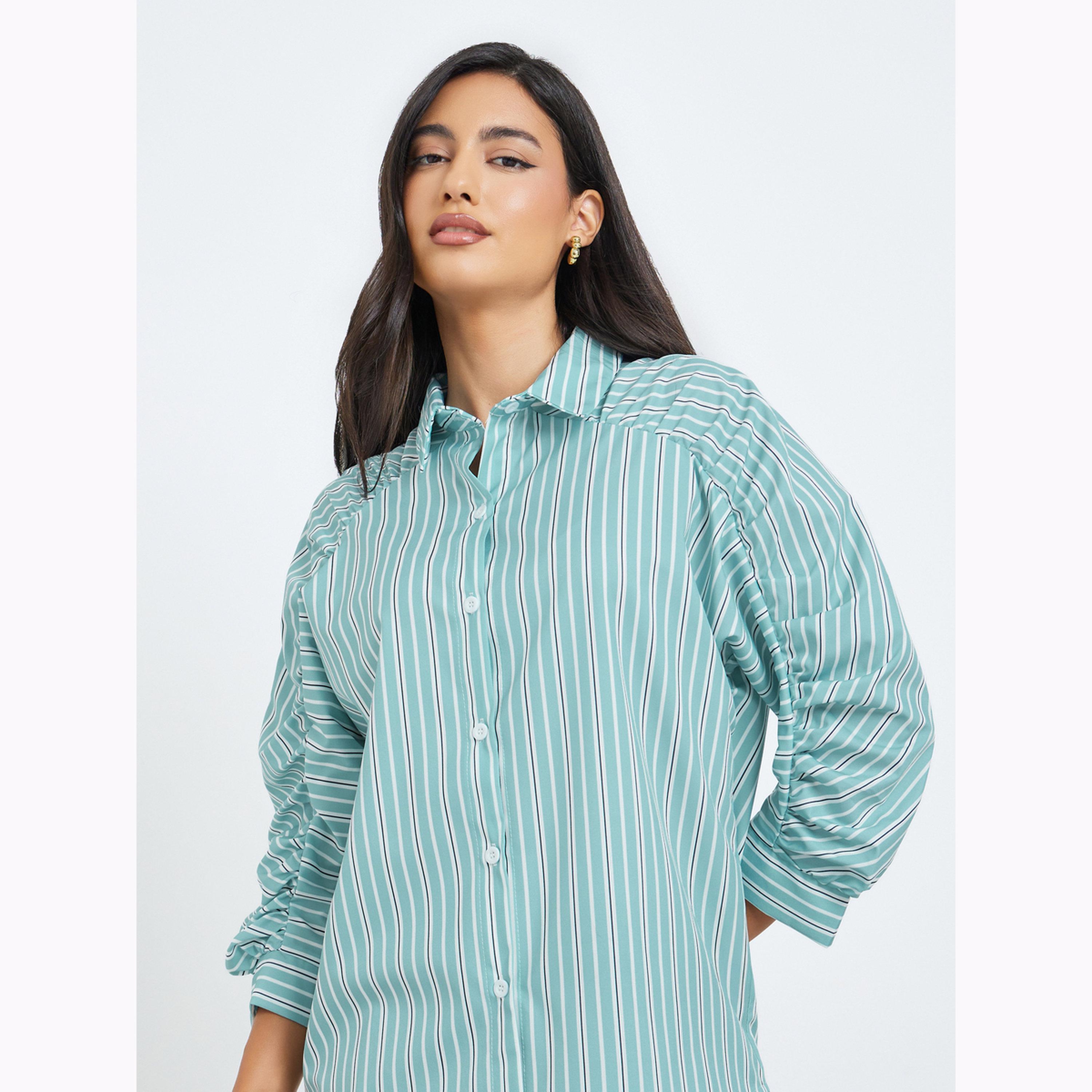 بلوزة قصة واسعة بأكمام 3/4 مخططة-women-clothing-shirtsandblouses-shirts-image-3