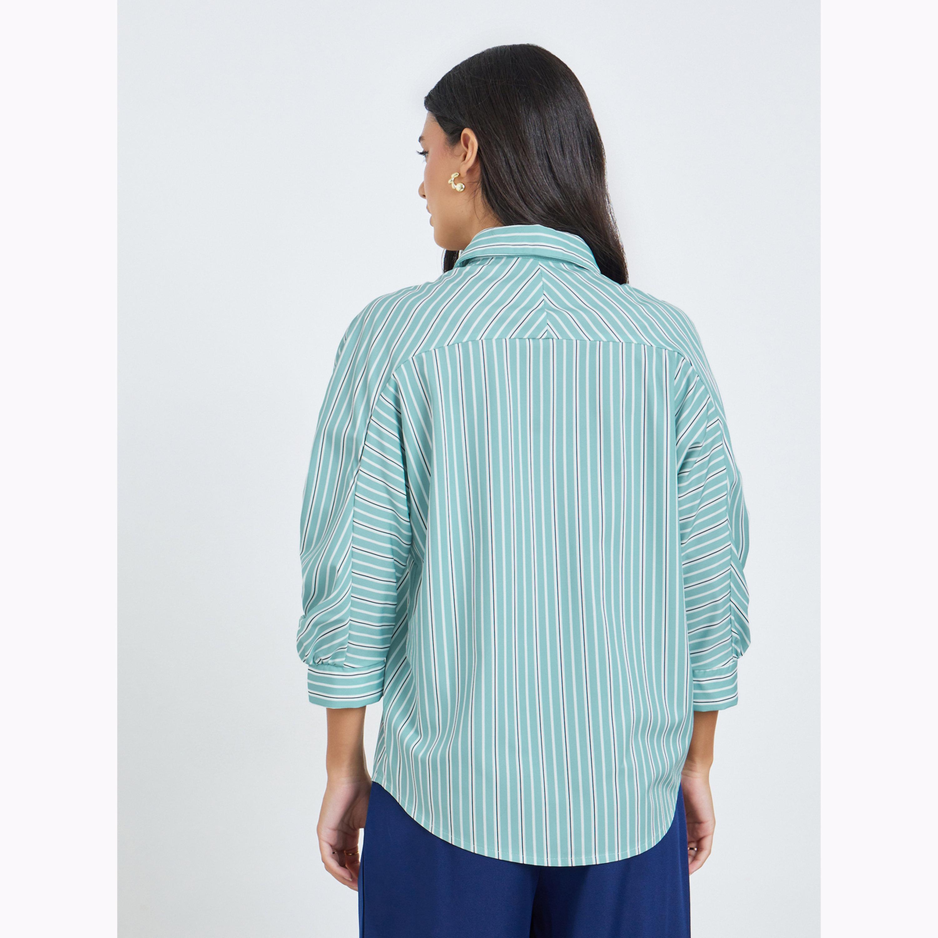 بلوزة قصة واسعة بأكمام 3/4 مخططة-women-clothing-shirtsandblouses-shirts-image-4