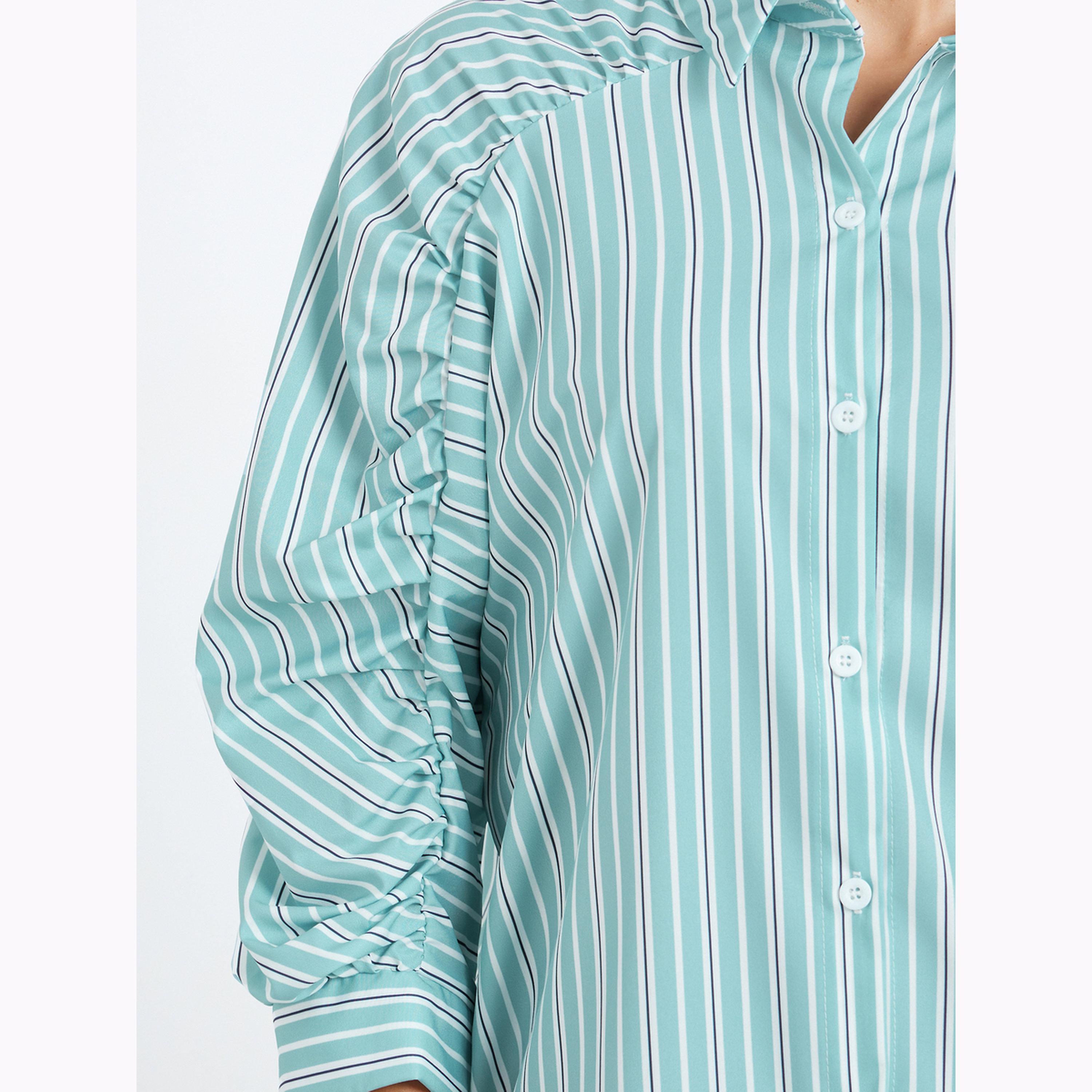 Styli Blue Striped Oversized Shirt with 3/4 Sleeve-women-clothing-shirtsandblouses-shirts-image-5