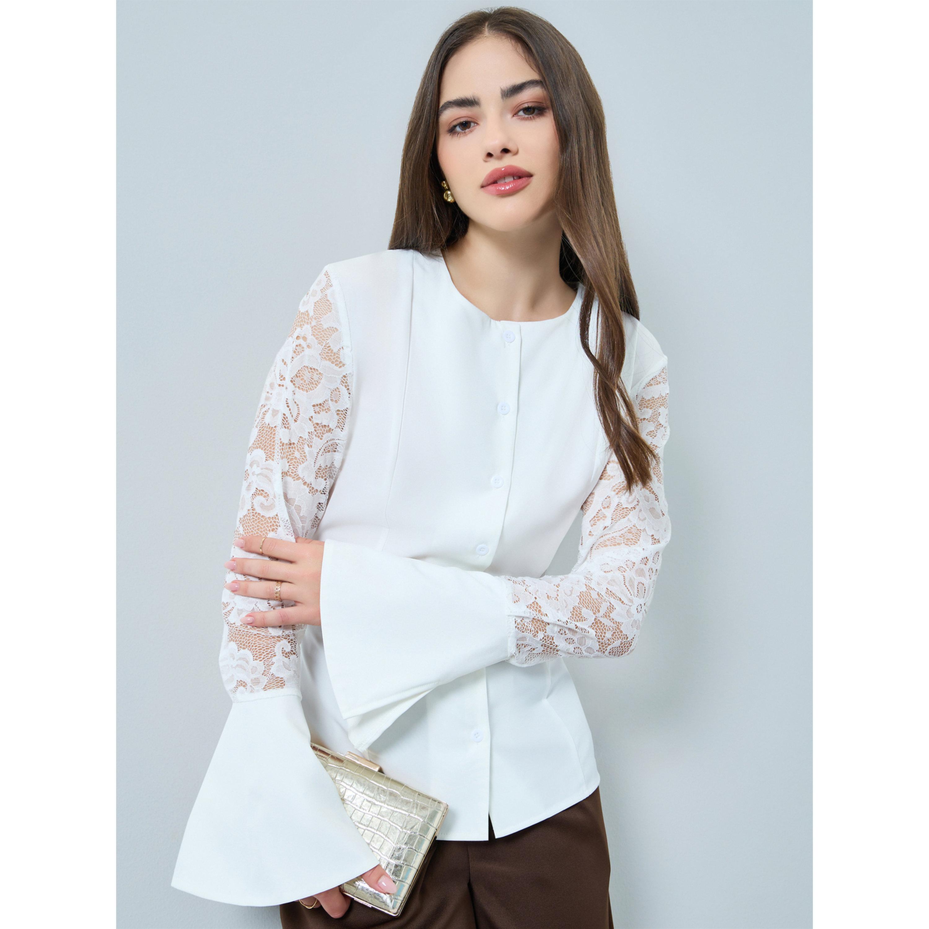 Styli White Lace Bell Sleeve Blouse-women-clothing-shirtsandblouses-blouses-image-1