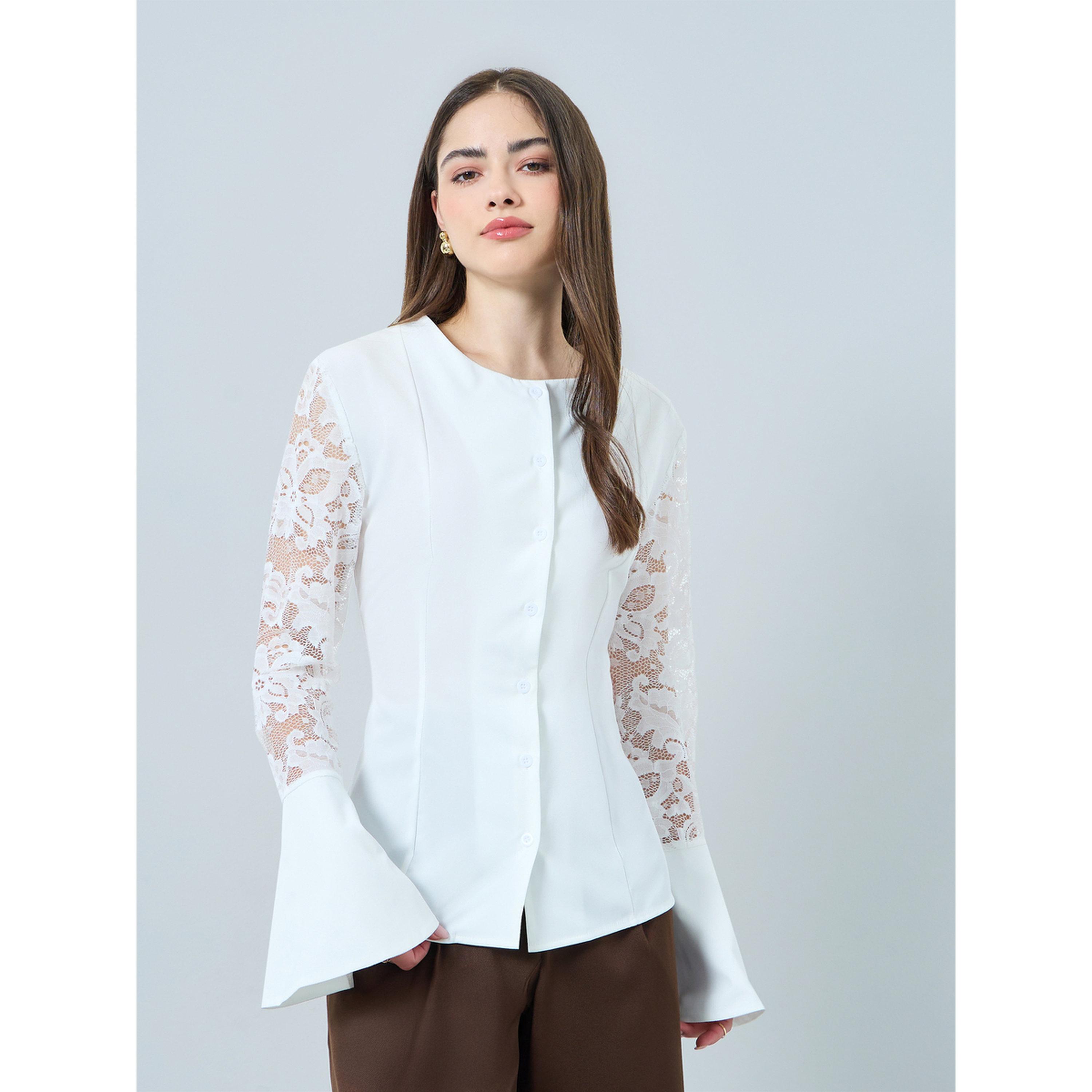 Styli White Lace Bell Sleeve Blouse-women-clothing-shirtsandblouses-blouses-image-3