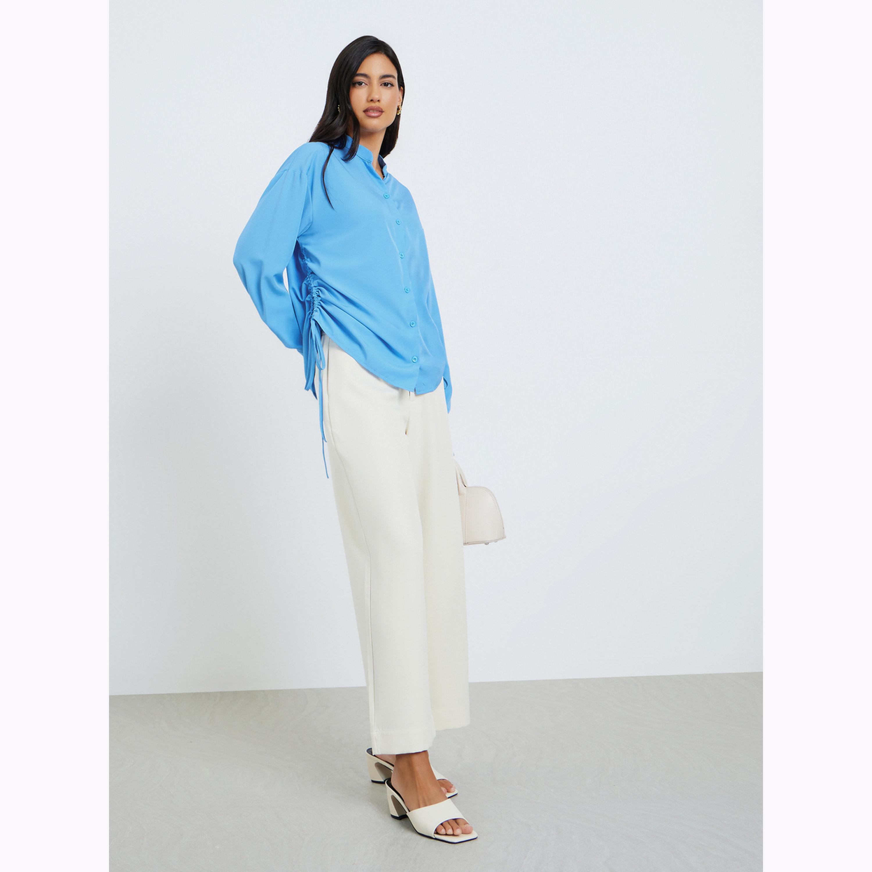 بلوزة قصة واسعة بأكمام طويلة وتفاصيل رباط-women-clothing-shirtsandblouses-shirts-image-2