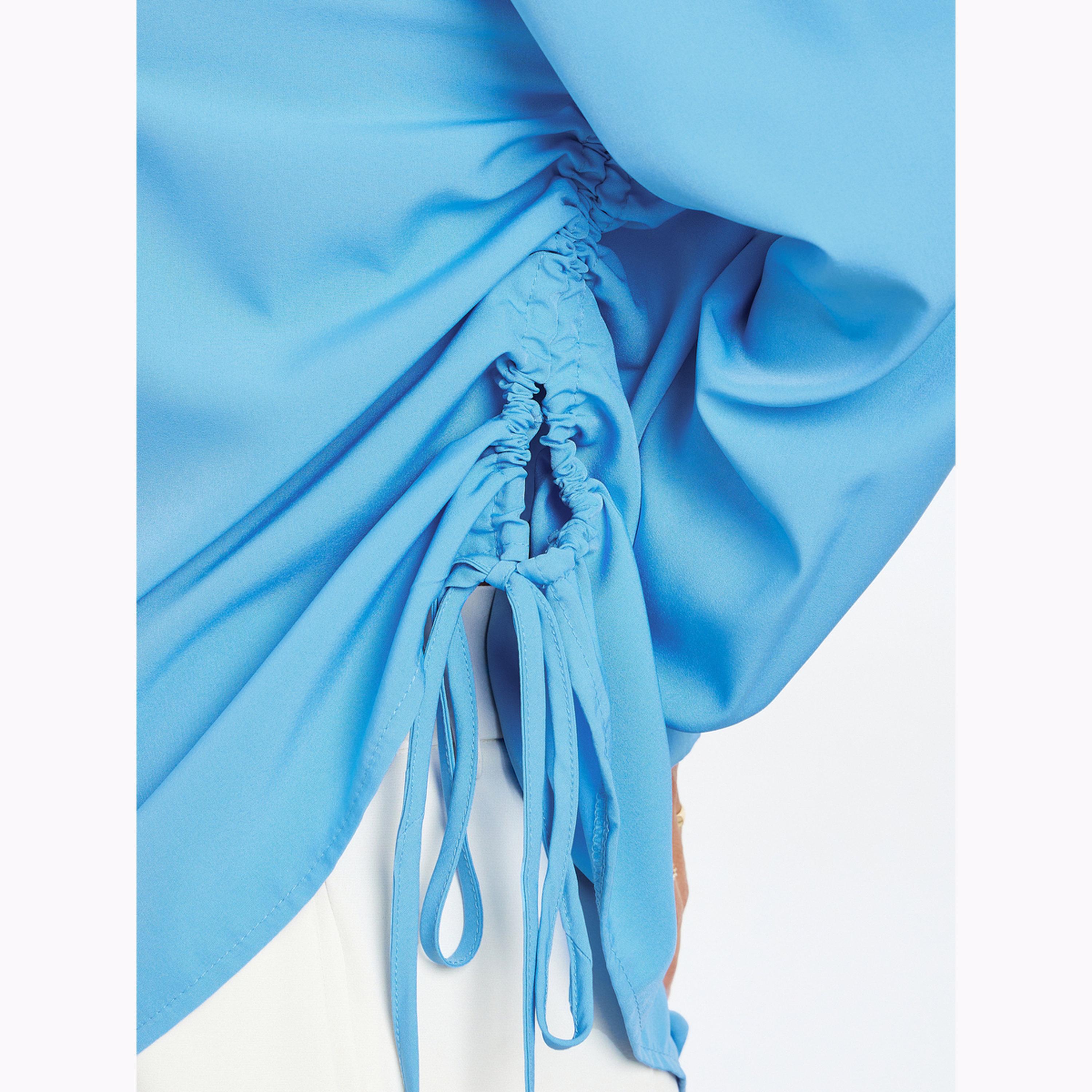 Styli Blue Oversized Long Sleeve Shirt with Drawstring Detail-women-clothing-shirtsandblouses-shirts-image-4
