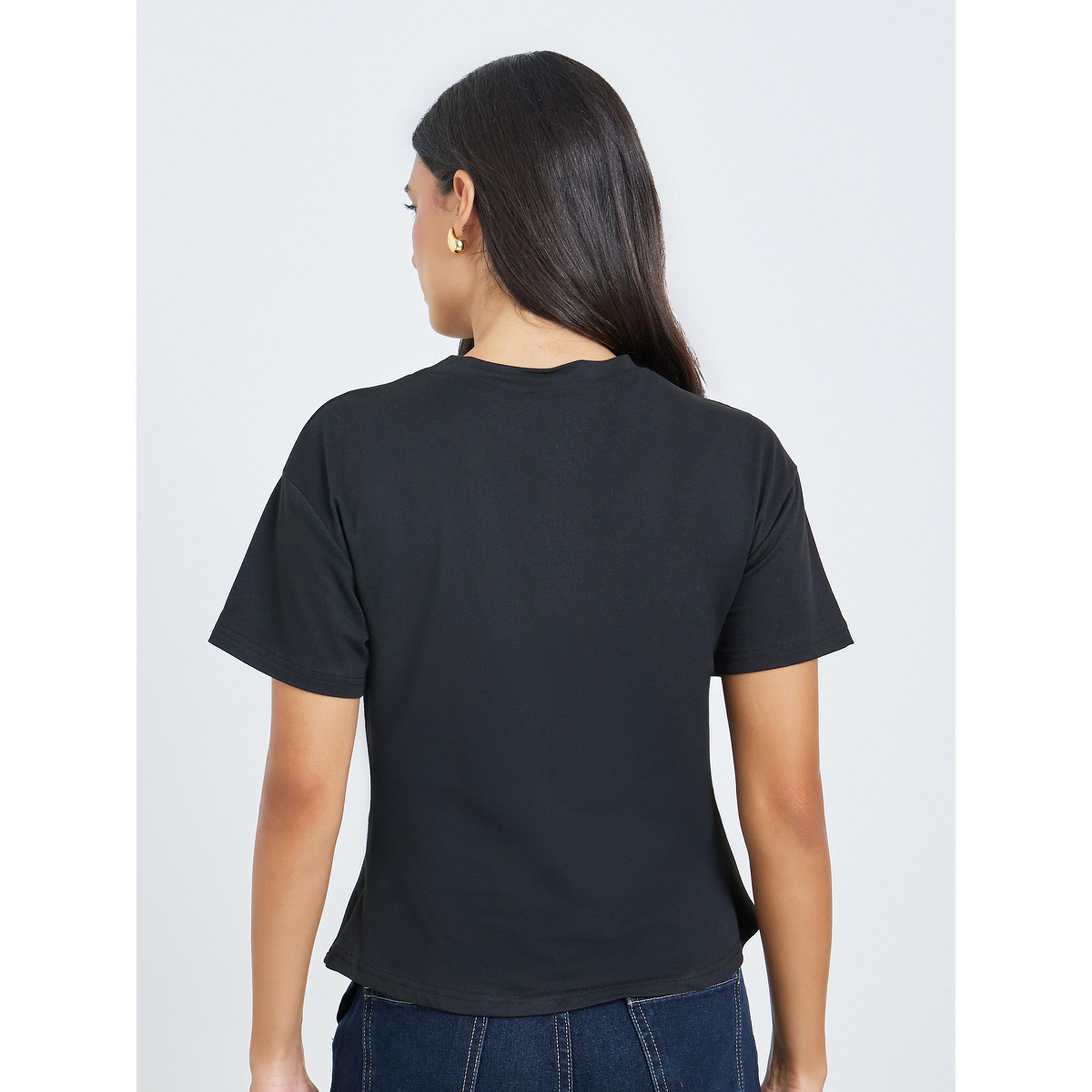 Styli Black Asymmetric Hem Buckle Detail Knit Top-women-clothing-shirtsandblouses-blouses-image-3