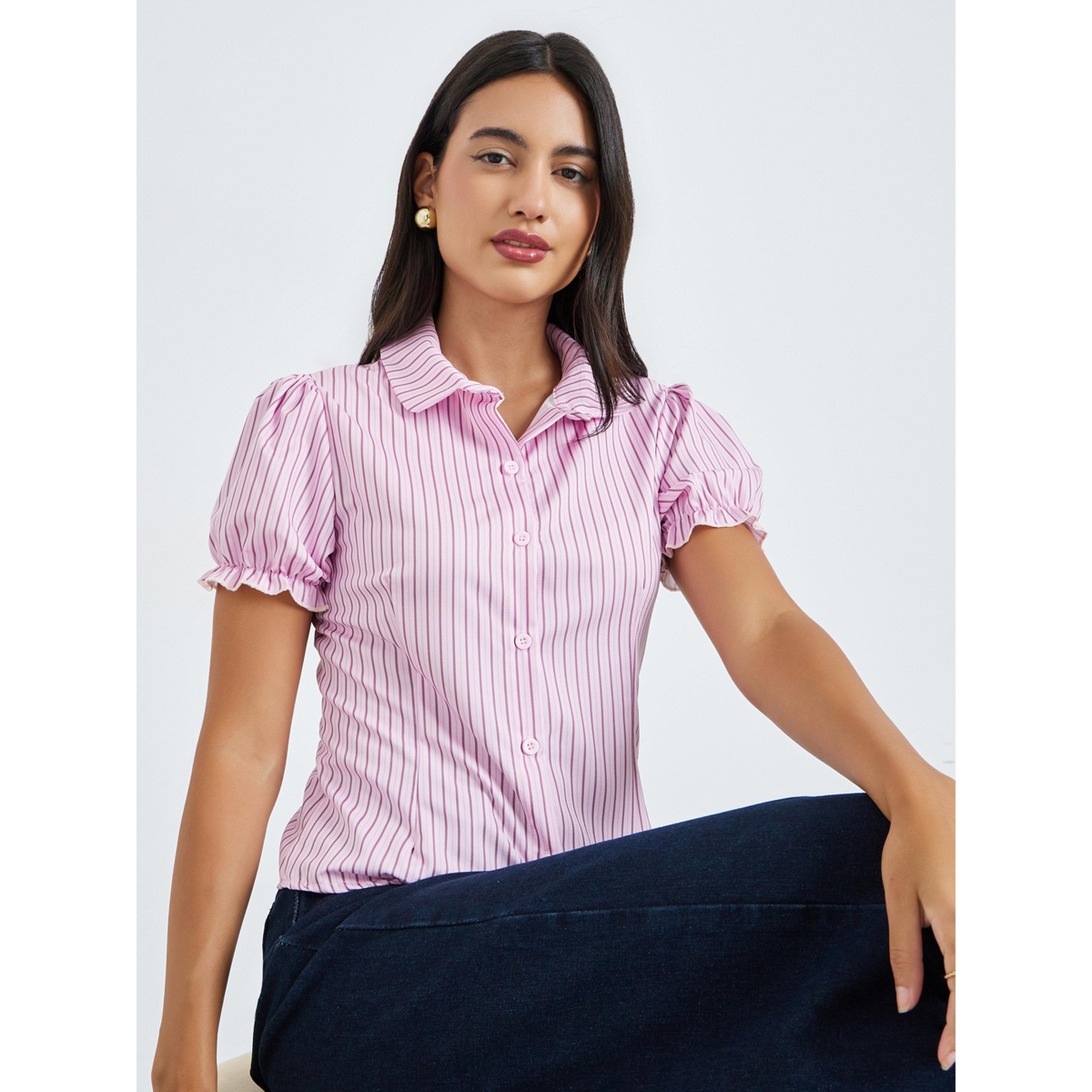 Styli Lilac Striped Puff Sleeves Shirt-women-clothing-shirtsandblouses-shirts-image-3