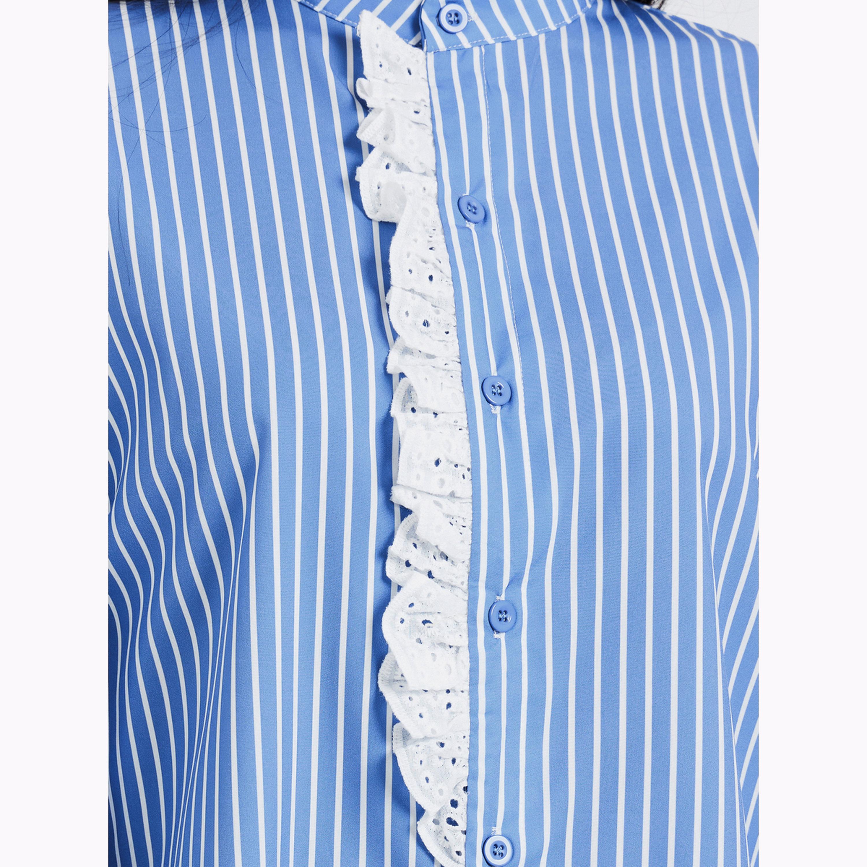 Styli Blue Striped Ruffle Trim Shirt-women-clothing-shirtsandblouses-shirts-image-5