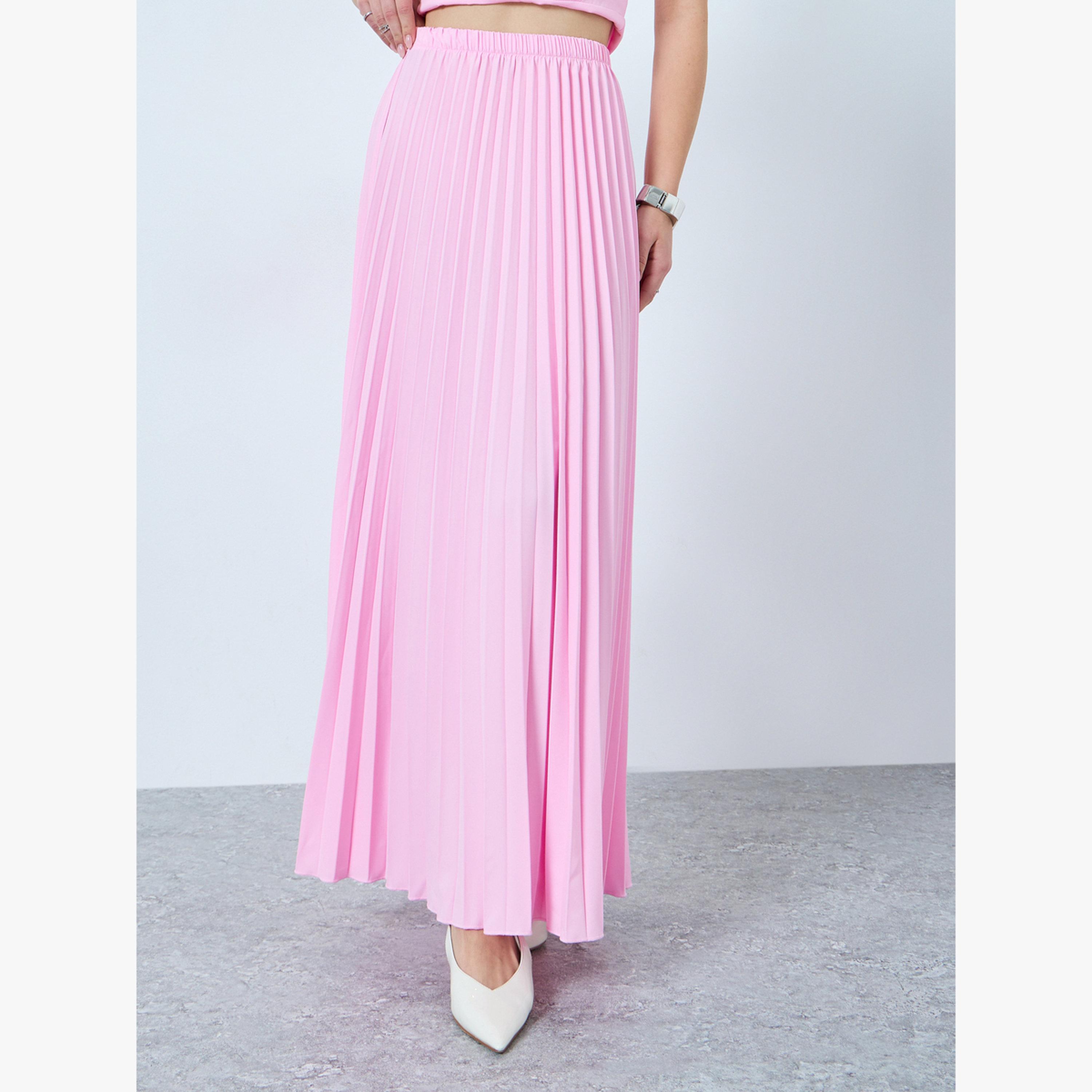 Styli Pink Bow-Knot Embellished Top and Pleated Maxi Skirt Co-Ords-women-clothing-coordsets-image-4