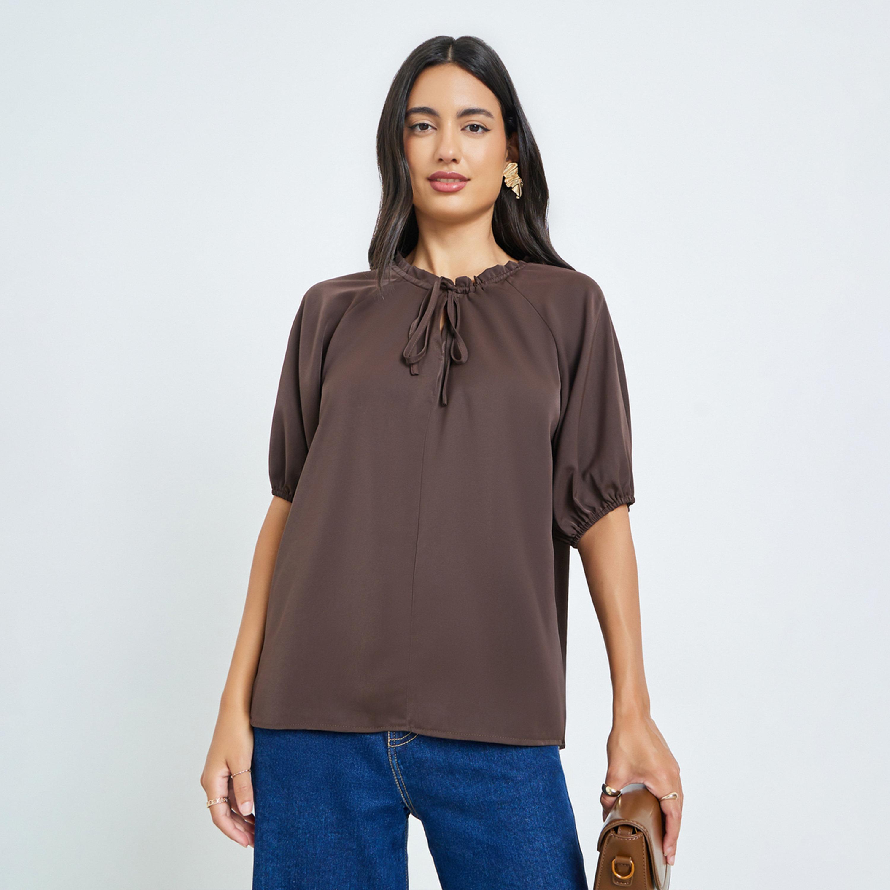 بلوزة سادة بربطة عنق-women-clothing-shirtsandblouses-blouses-image-1