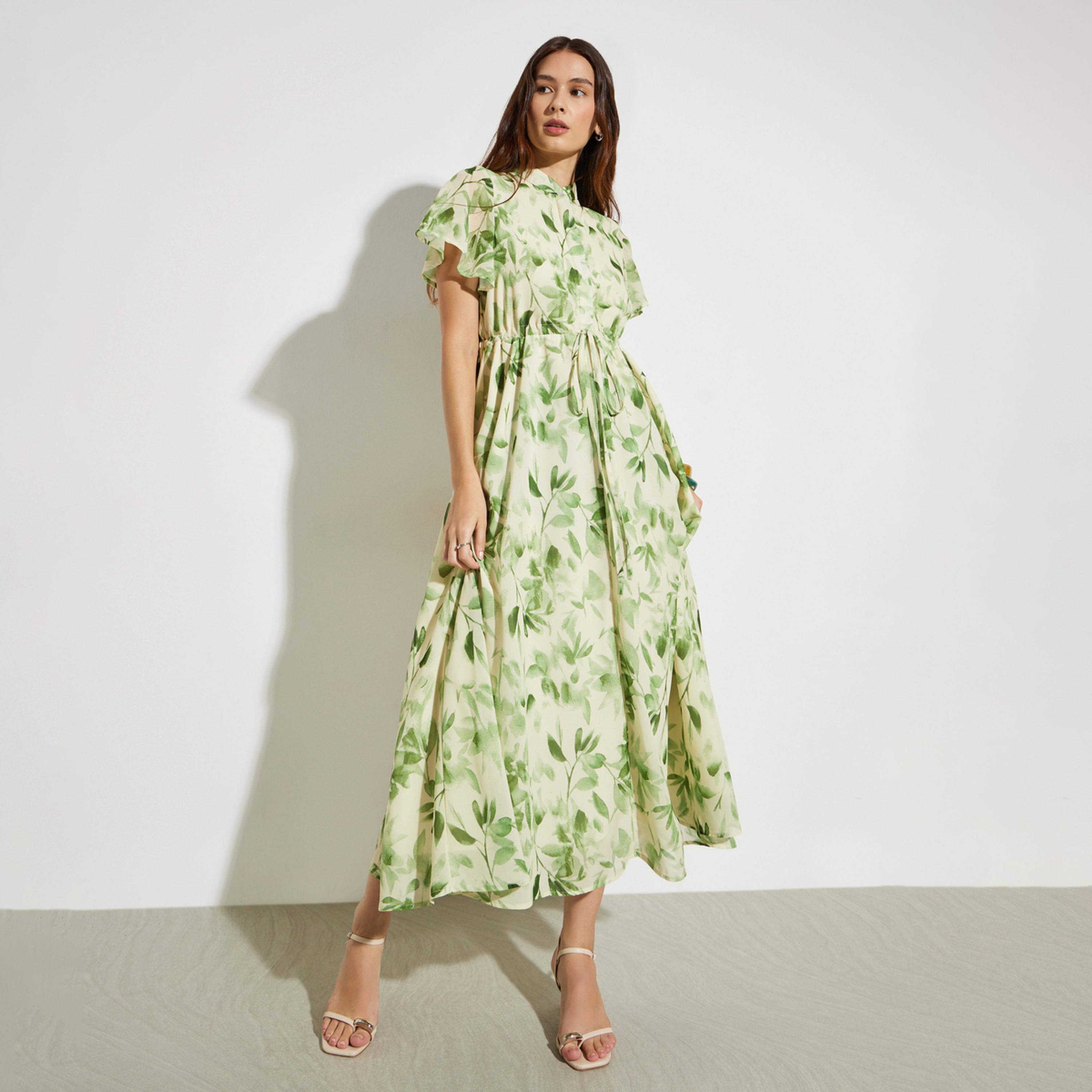 فستان ميدي برباط وتفاصيل زهور-women-clothing-dresses-image-1