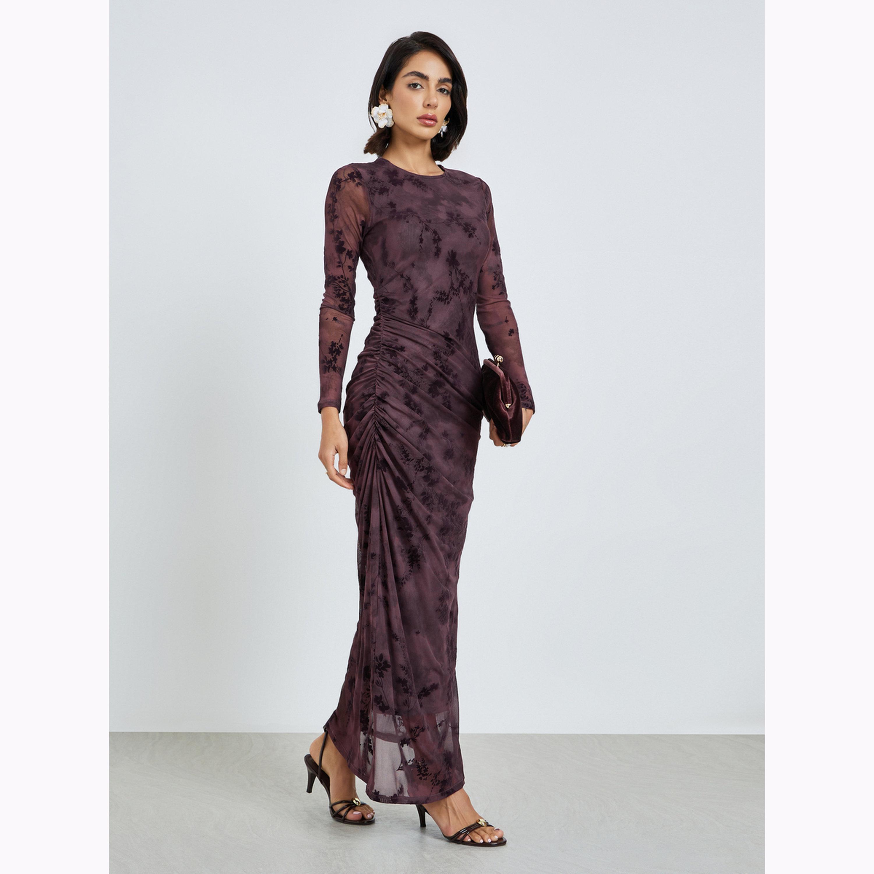 Styli Magenta Floral Mesh Bodycon Maxi Dress-women-clothing-dresses-image-3