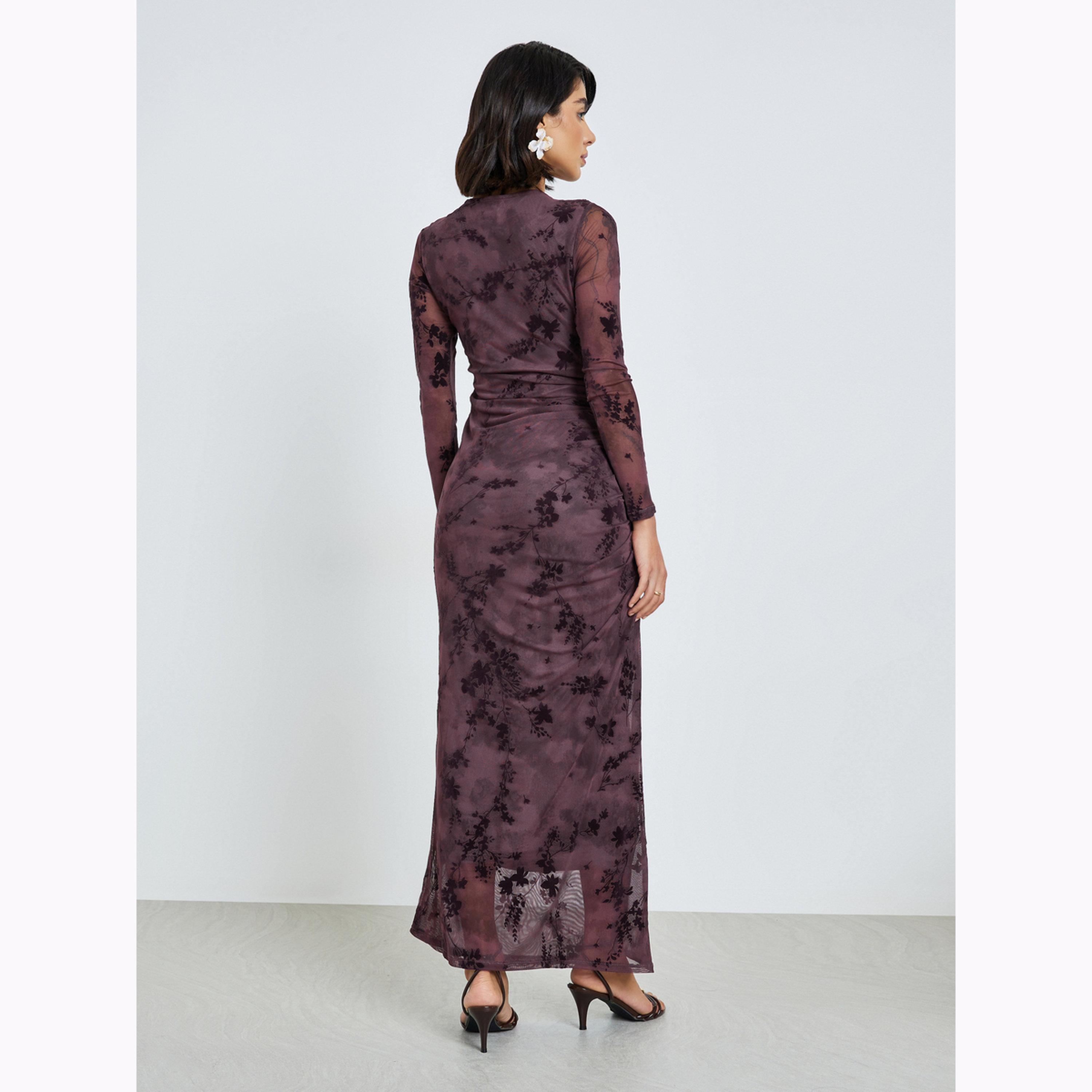 Styli Magenta Floral Mesh Bodycon Maxi Dress-women-clothing-dresses-image-4