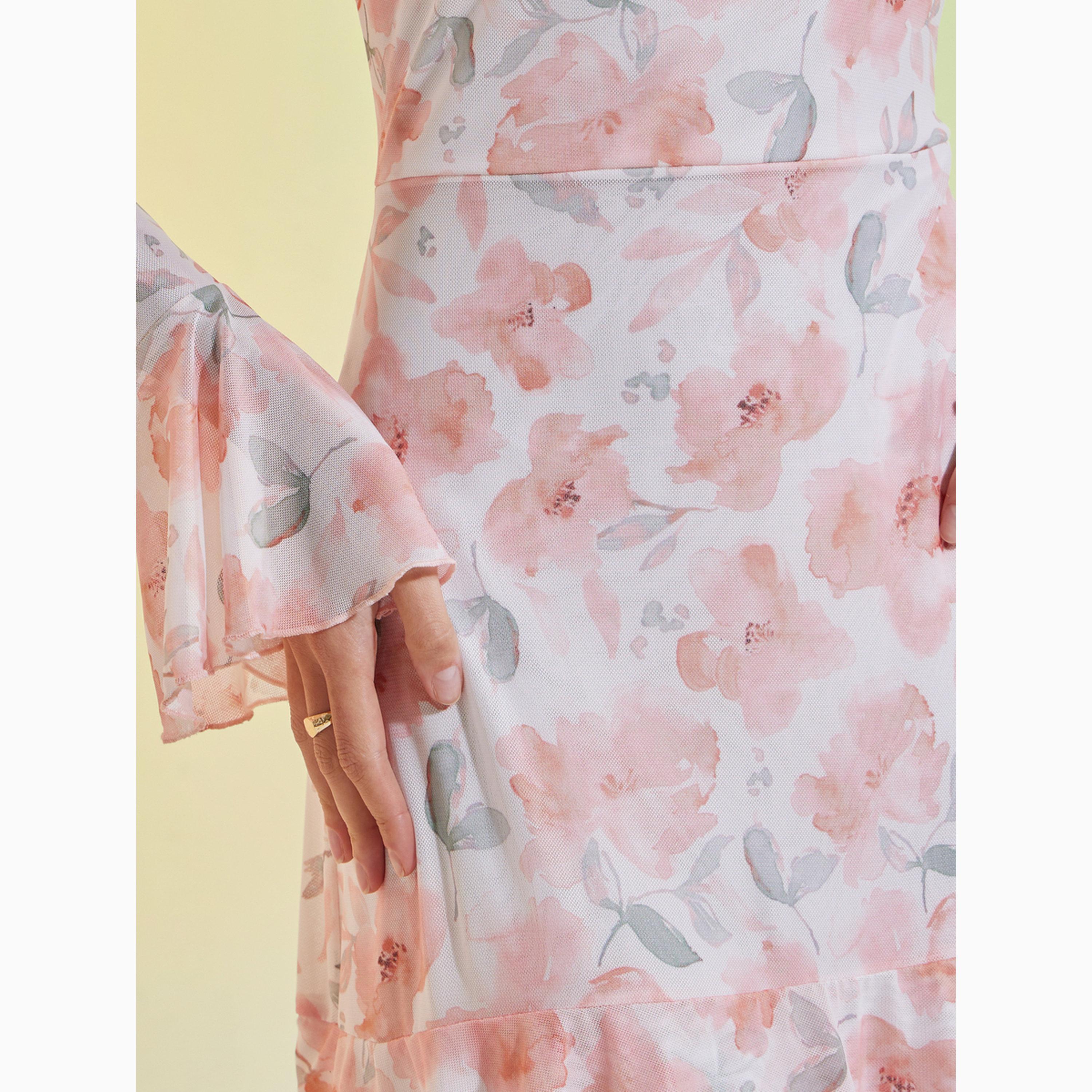 فستان طويل متعدد الطبقات بنقشة زهور خوخي-women-clothing-dresses-image-5