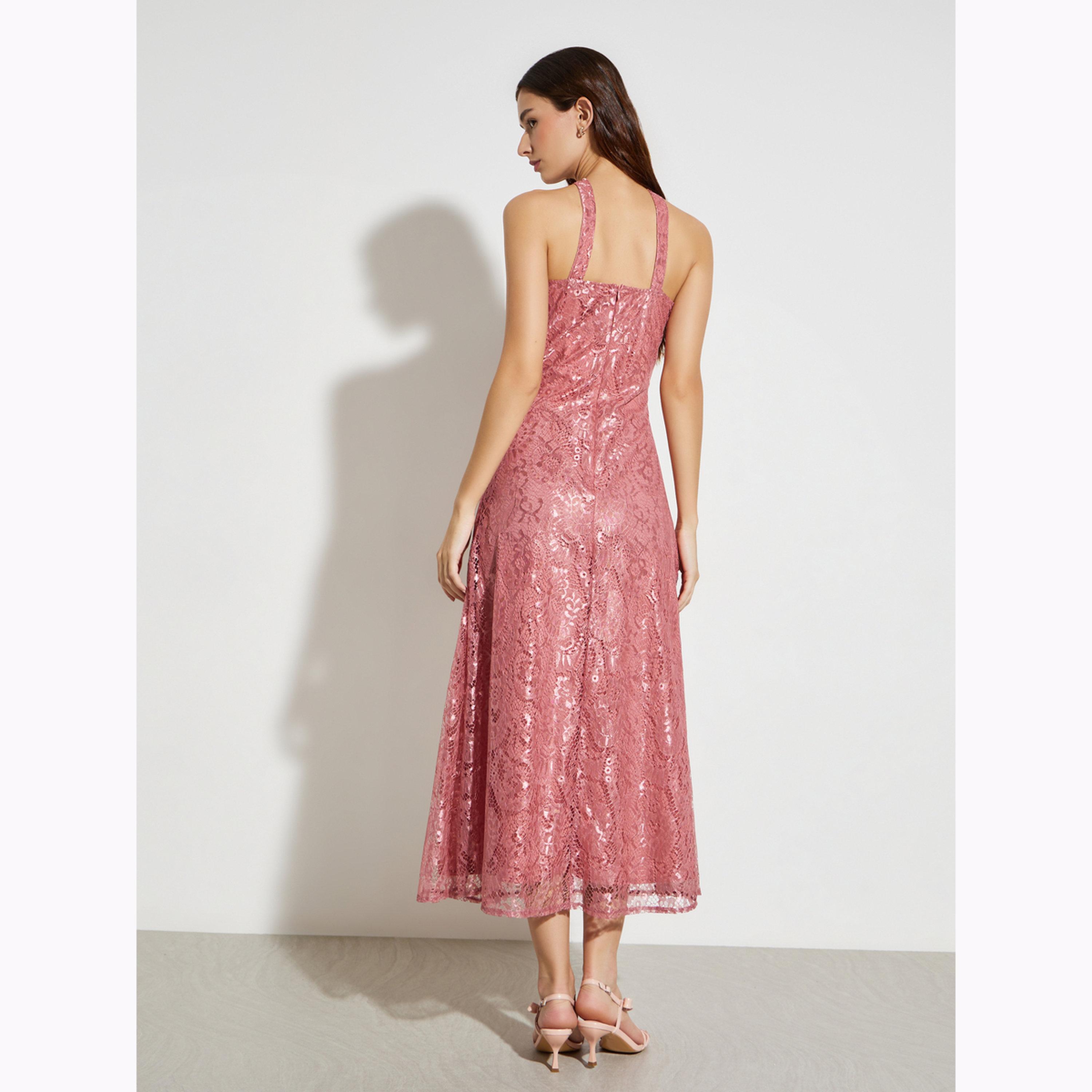 فستان طويل بحافة واسعة بياقة هولتر دانتيل-women-clothing-dresses-image-4