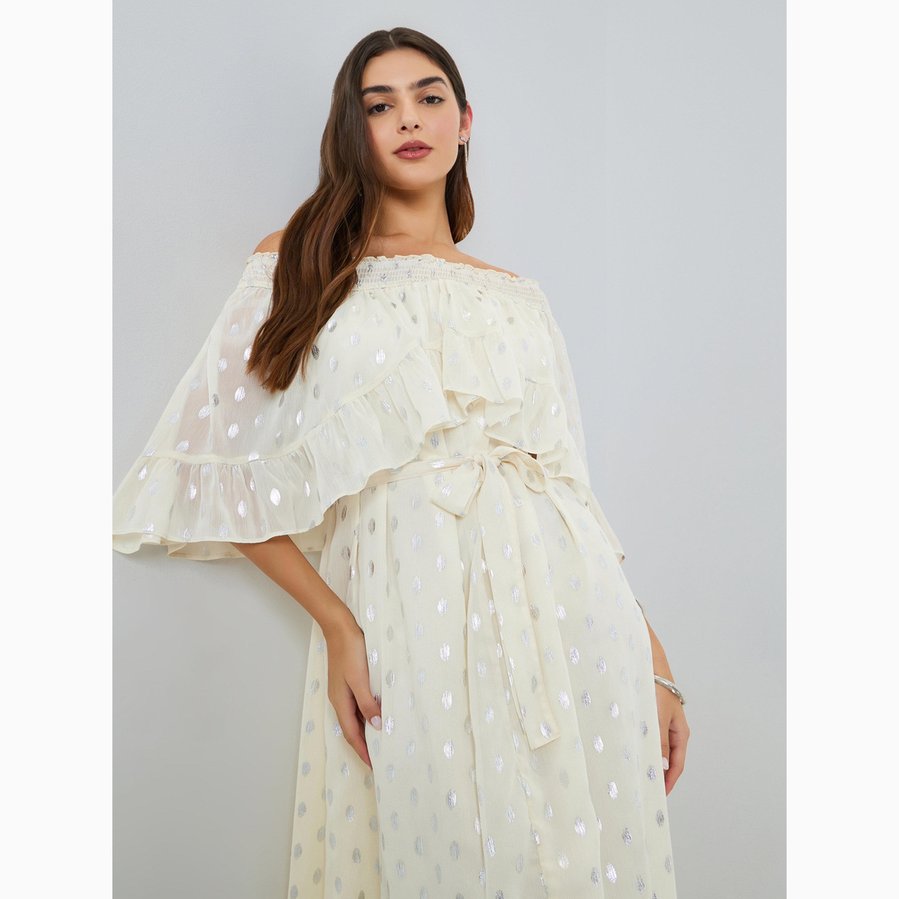 فستان طويل مكشوف الكتفين وبطبعة رقائق معدنية-women-clothing-dresses-image-3