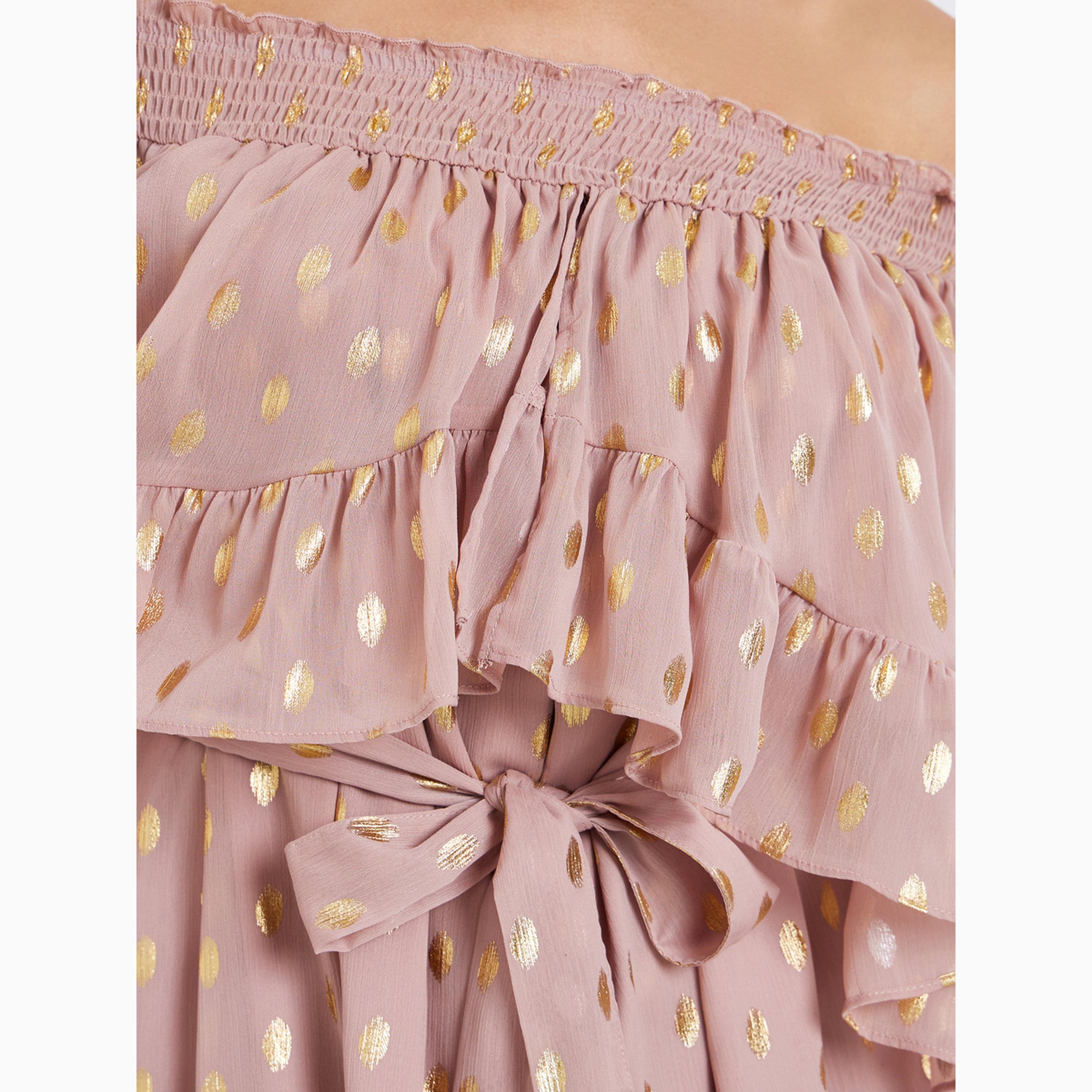 فستان طويل مكشوف الكتفين وبطبعة رقائق معدنية-women-clothing-dresses-image-5