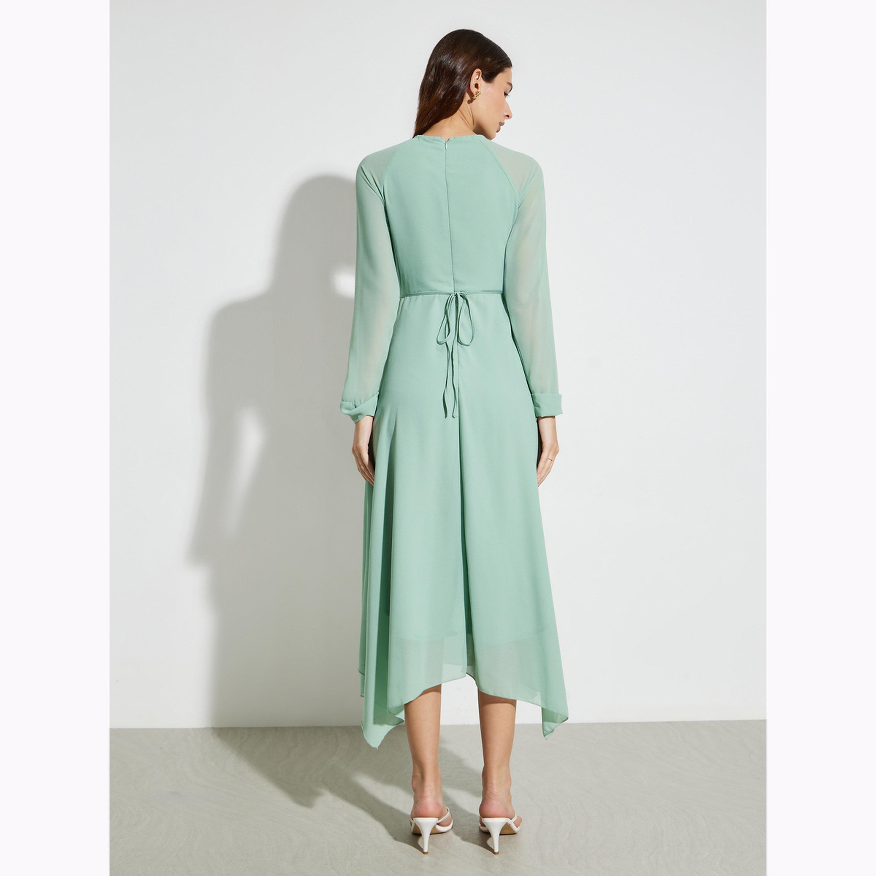 Styli Green A-Line Maxi Dress with Waist Chain-women-clothing-dresses-image-4
