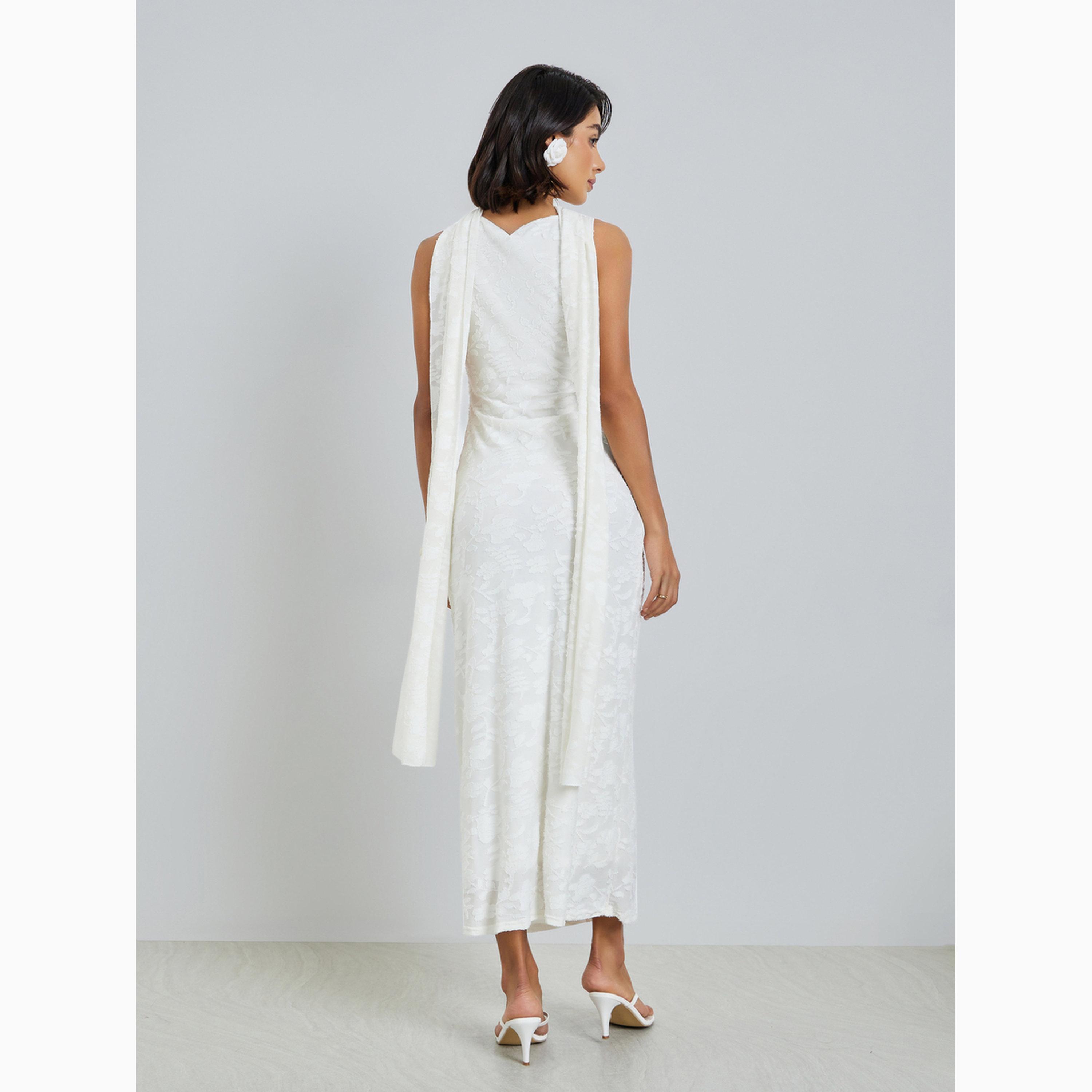 فستان طويل بلا أكمام بنقشة بارزة مع وشاح-women-clothing-dresses-image-5