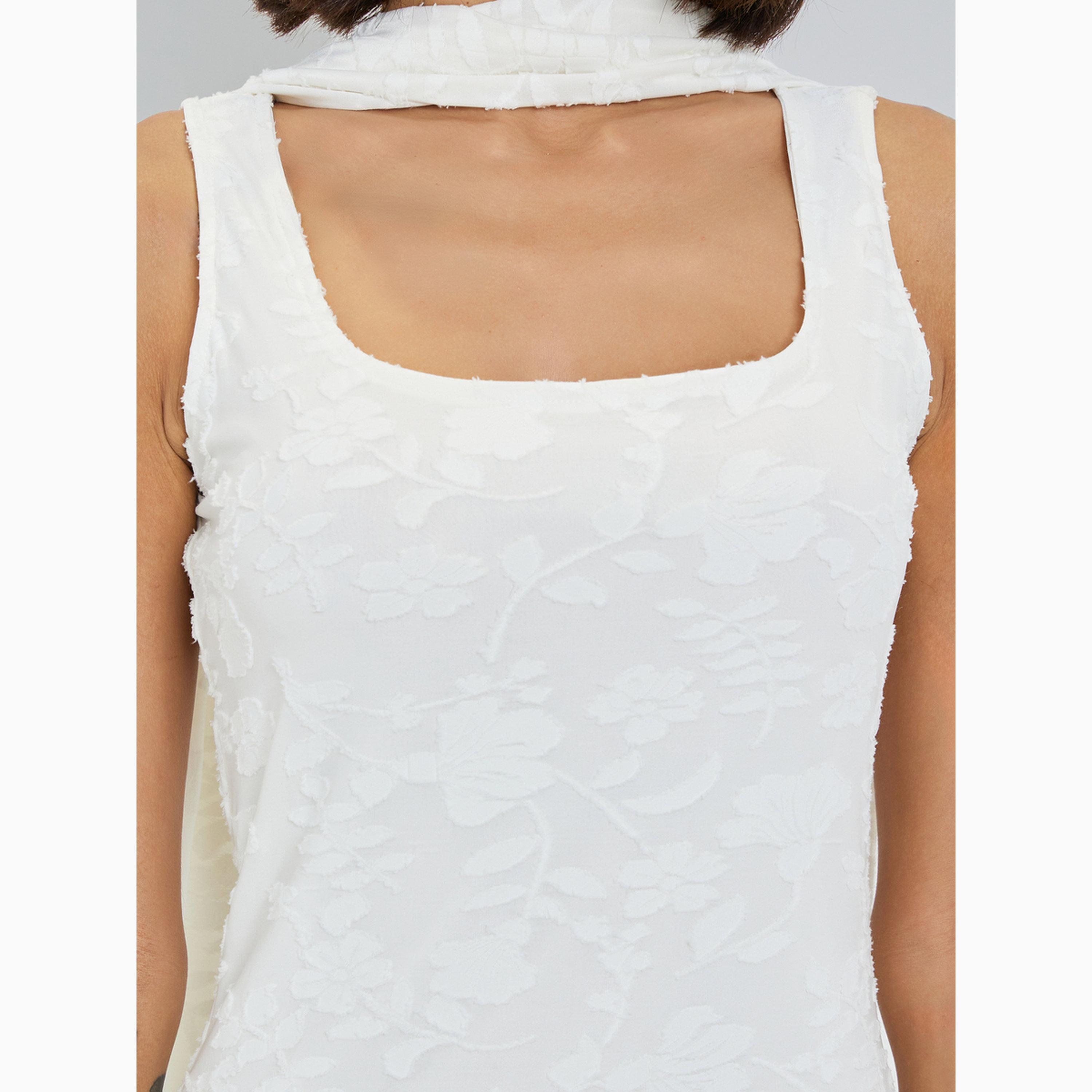 فستان طويل بلا أكمام بنقشة بارزة مع وشاح-women-clothing-dresses-image-6