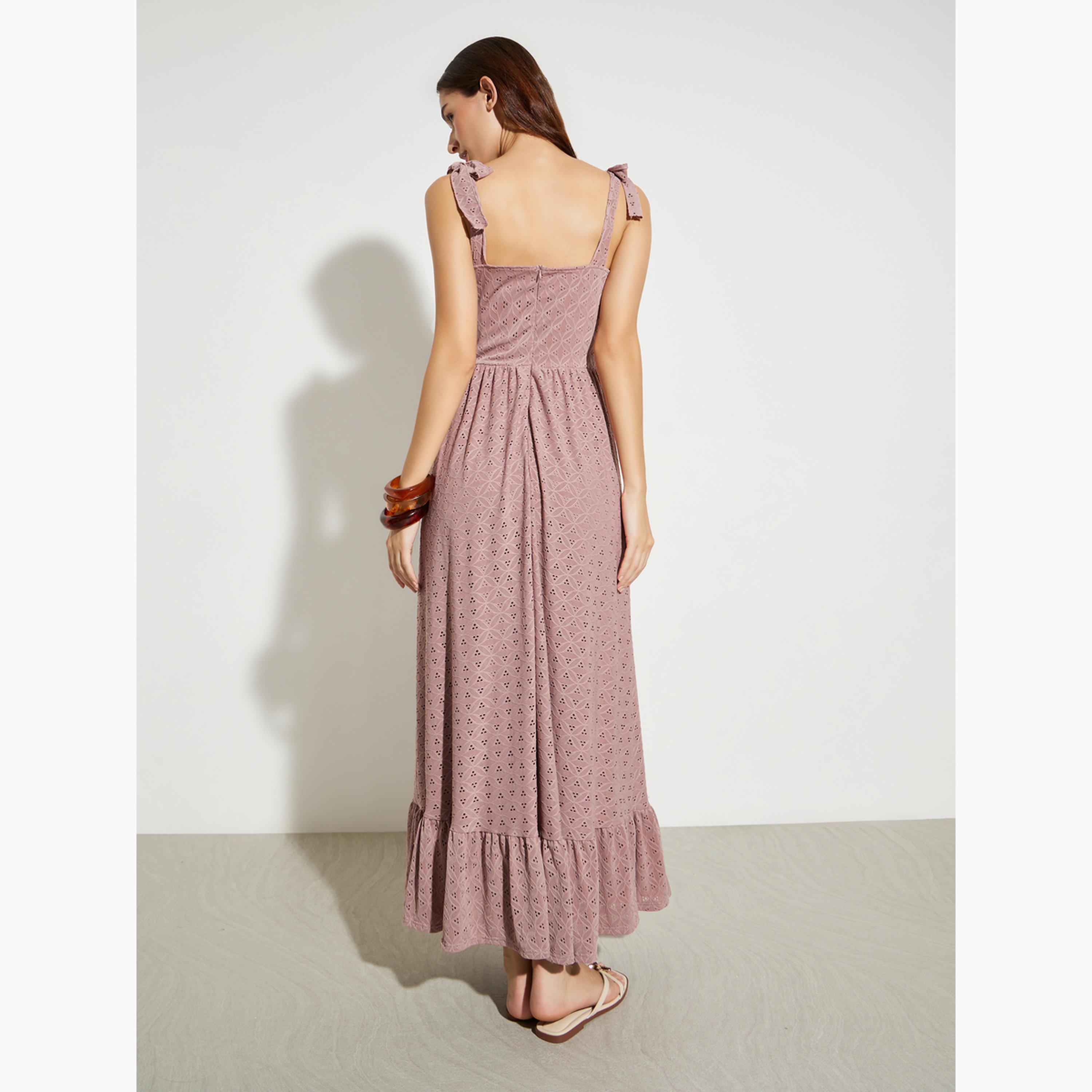 Styli Pink Square Neck Eyelet Maxi Dress-women-clothing-dresses-image-4