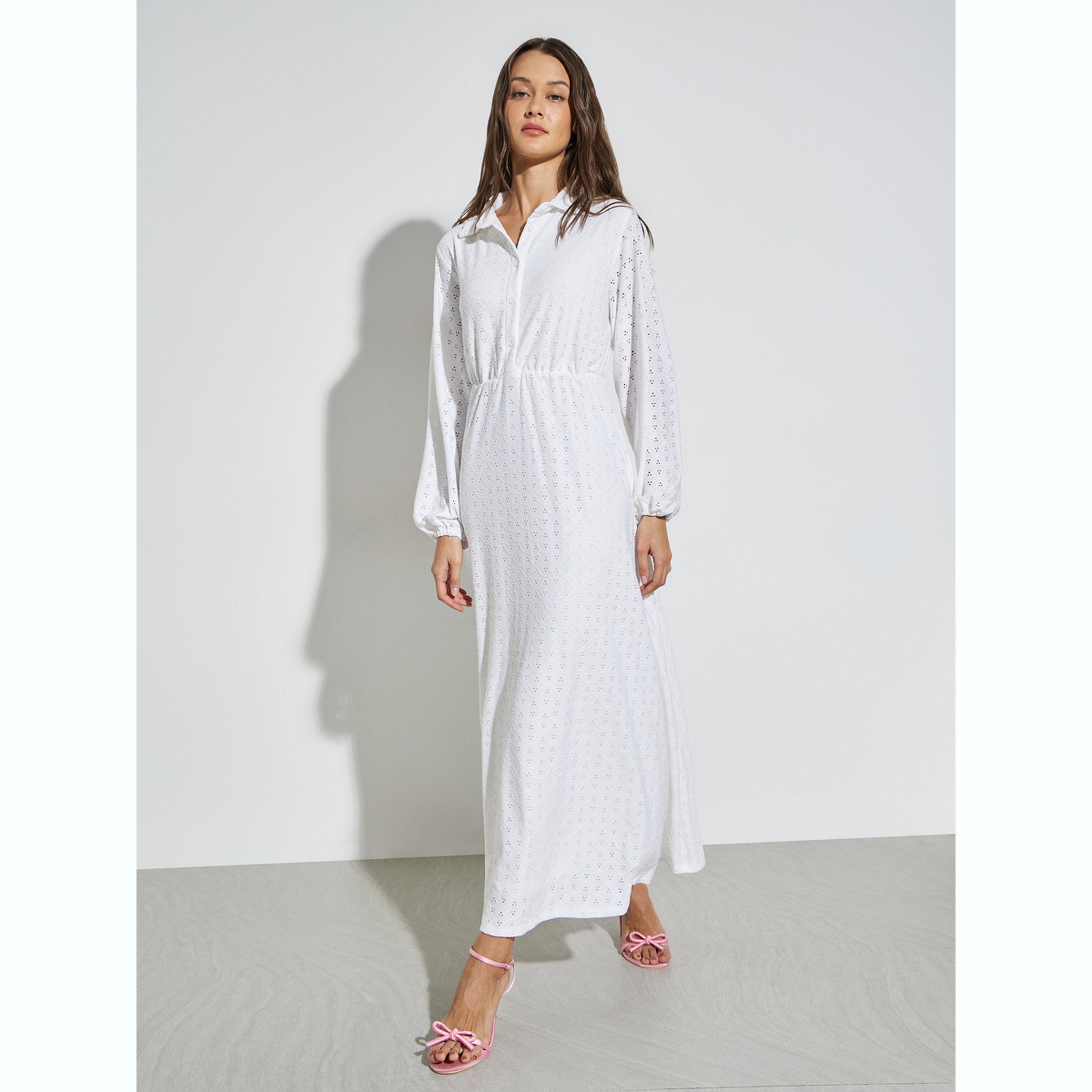 فستان قميص طويل بتفاصيل مفرغة-women-clothing-dresses-image-1