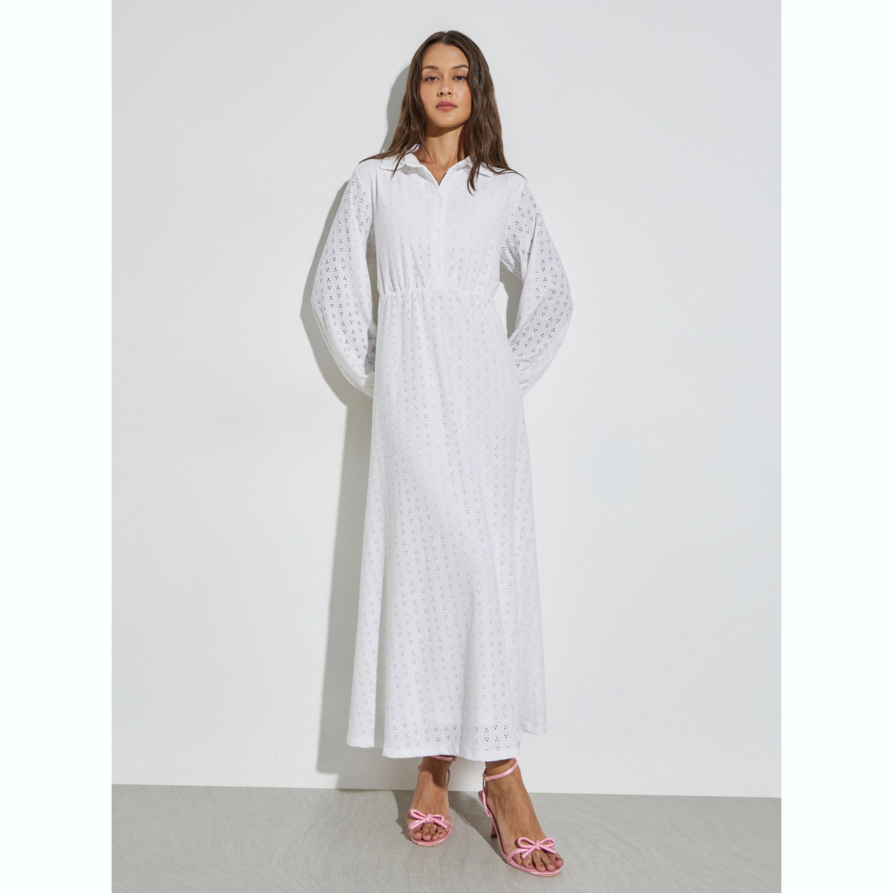 فستان قميص طويل بتفاصيل مفرغة-women-clothing-dresses-image-2