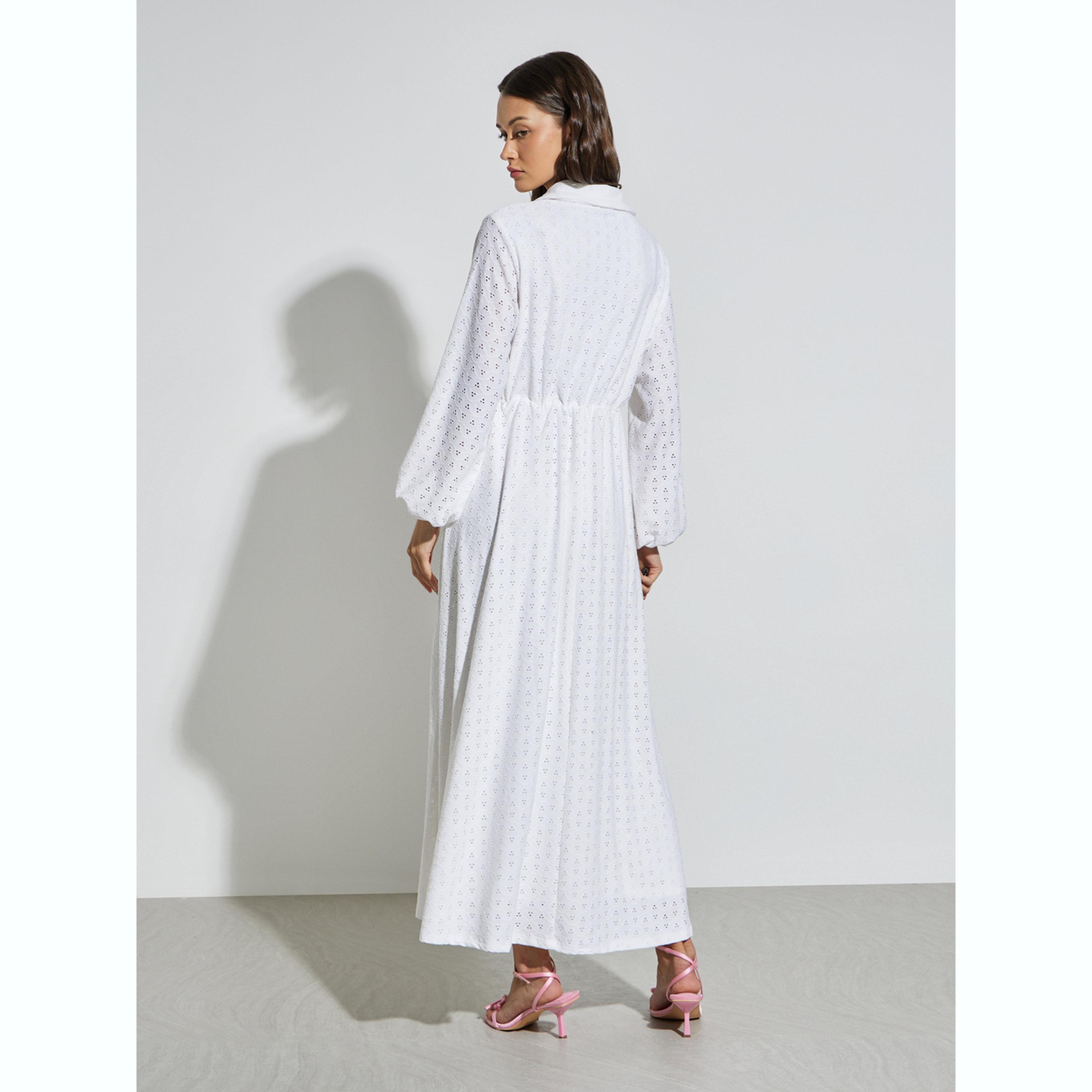 Styli Off White Eyelet Shirt Maxi Dress-women-clothing-dresses-image-4